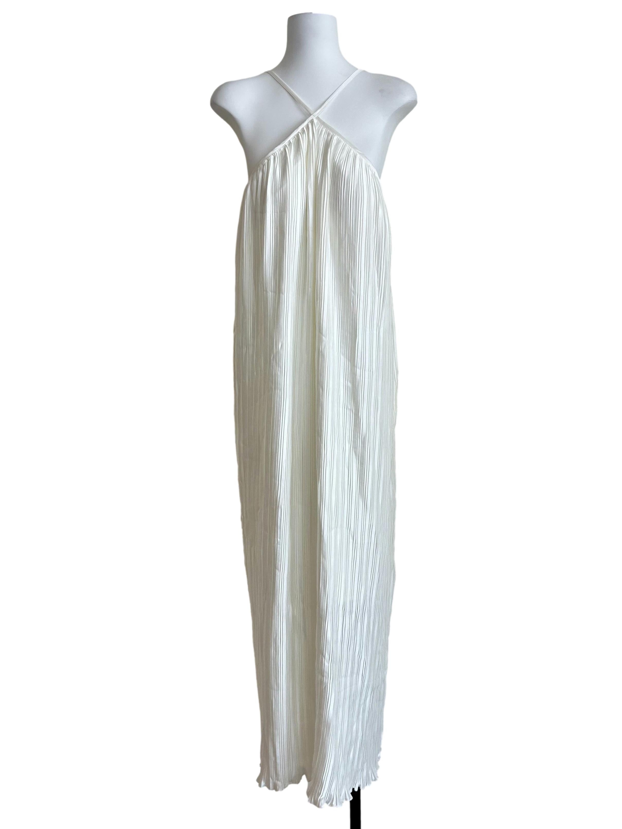 Off-White Pleated Halter Maxi Dress