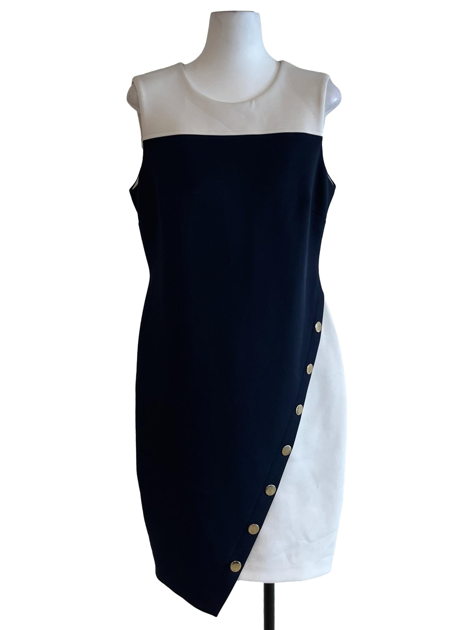 Navy Colour Block Jewel Neckline Sheath Dress