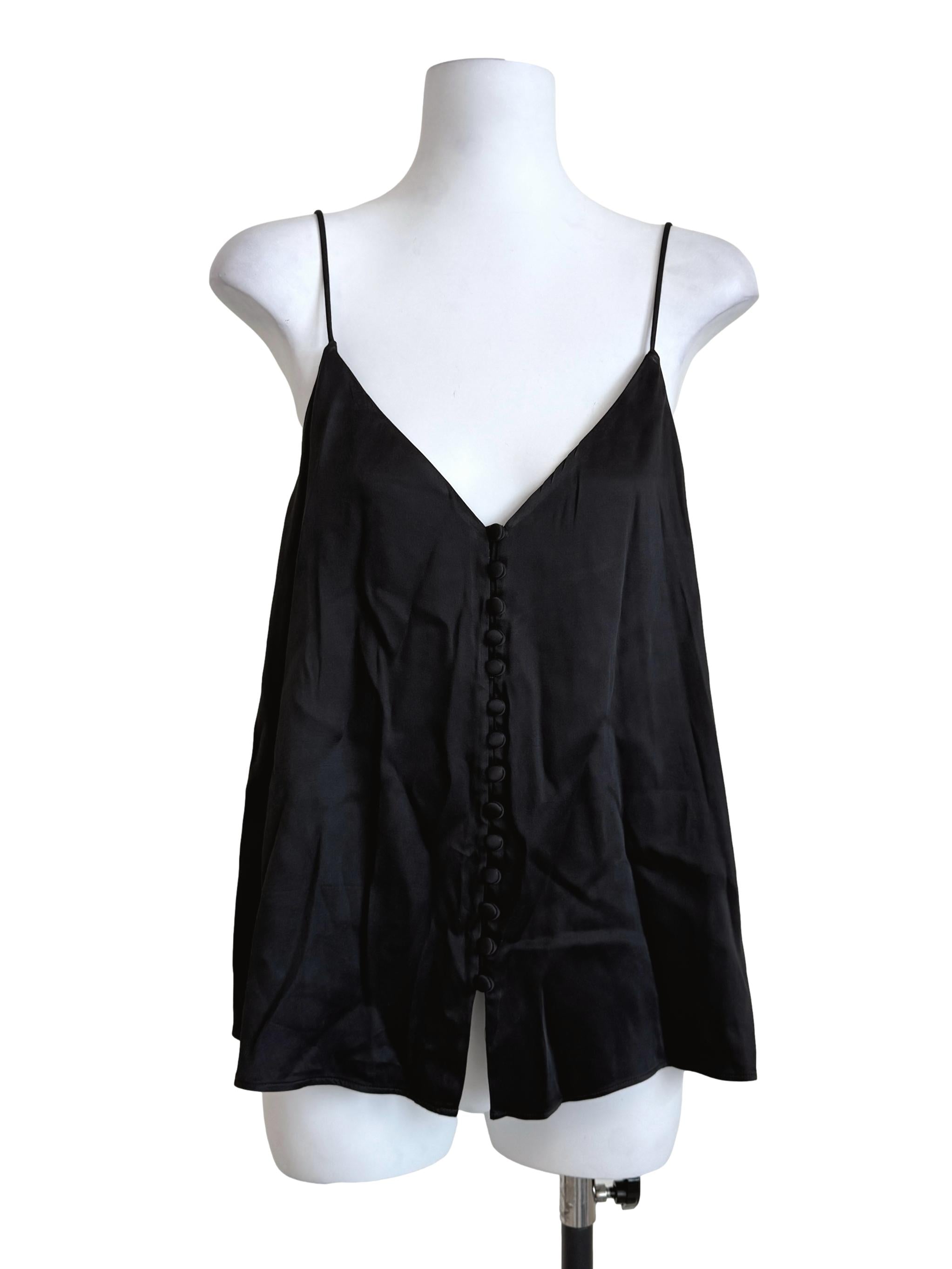 Black Satin V-Neck Top