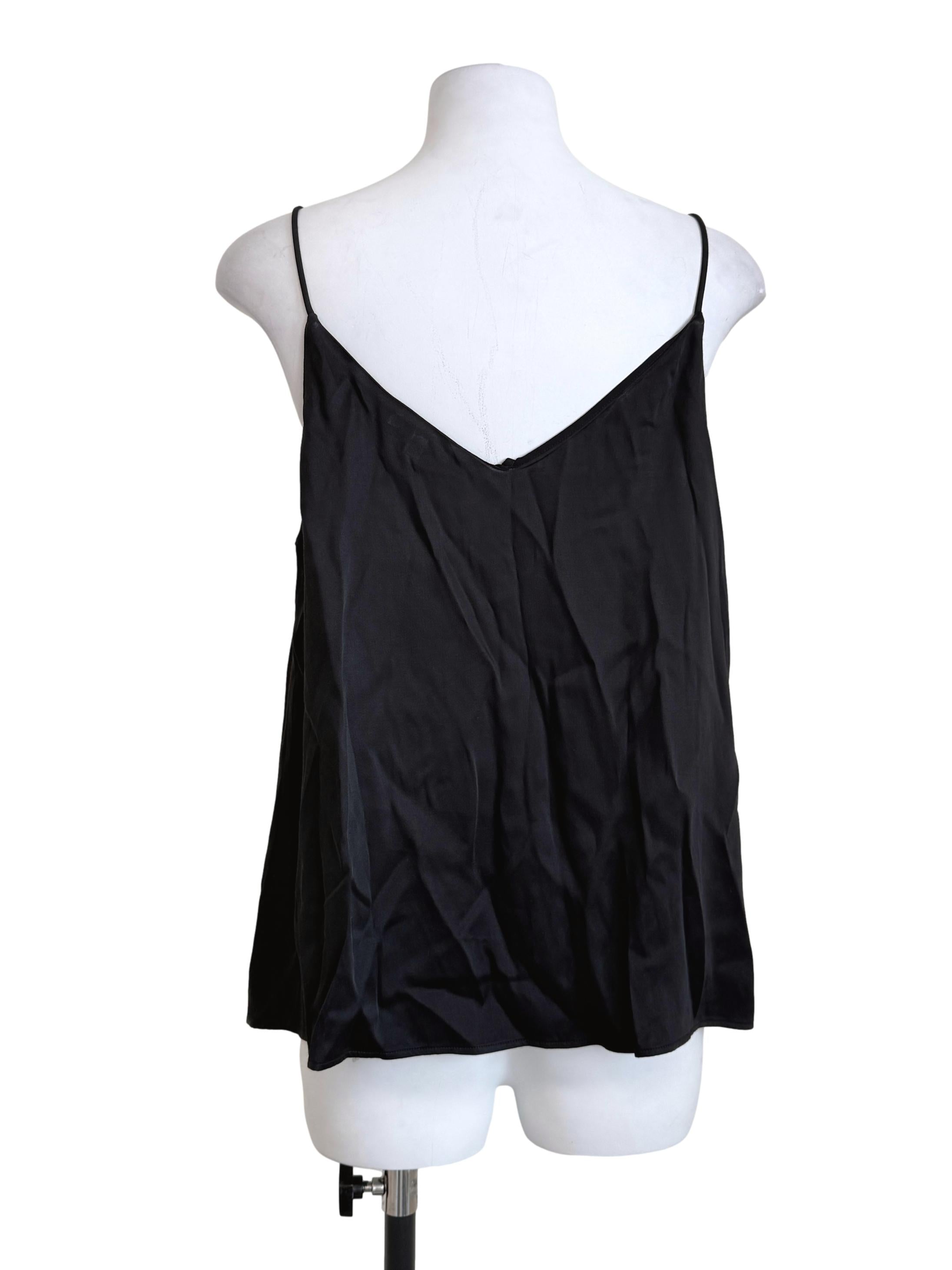 Black Satin V-Neck Top