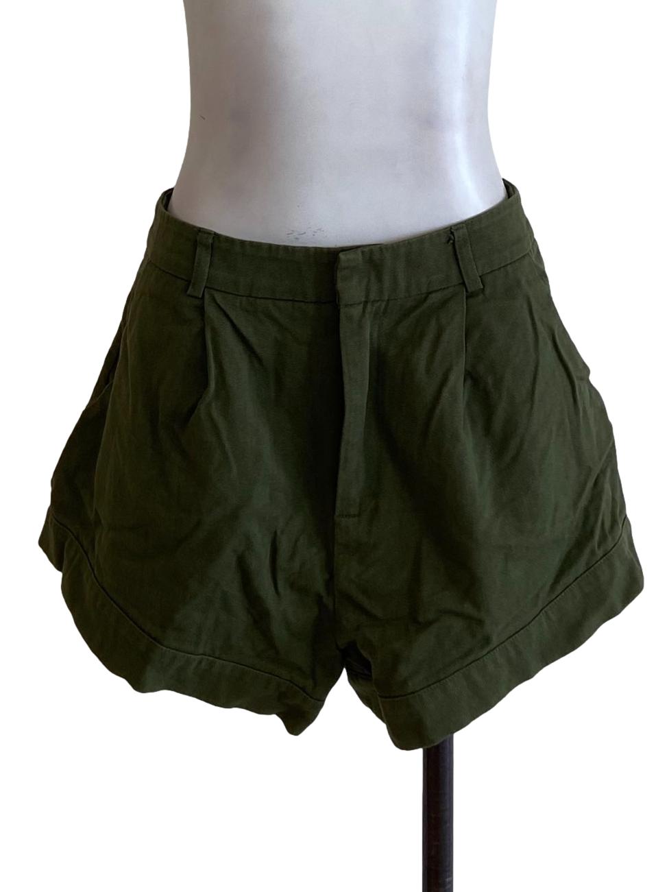 Olive Green Herringbone Short Pants