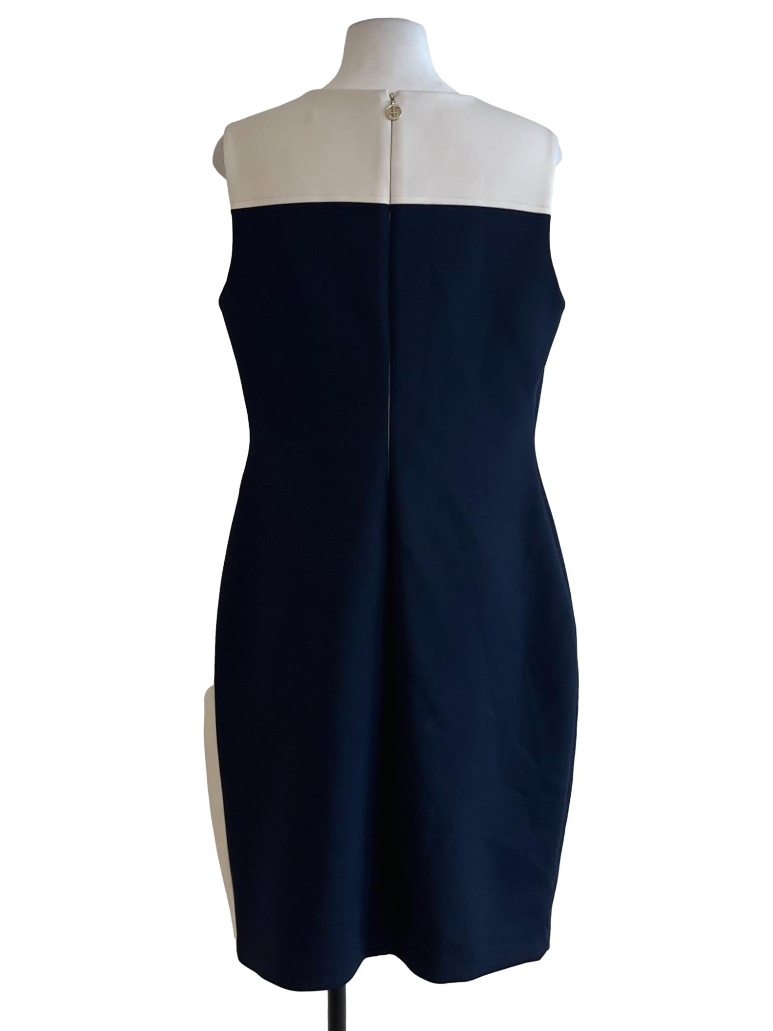 Navy Colour Block Jewel Neckline Sheath Dress