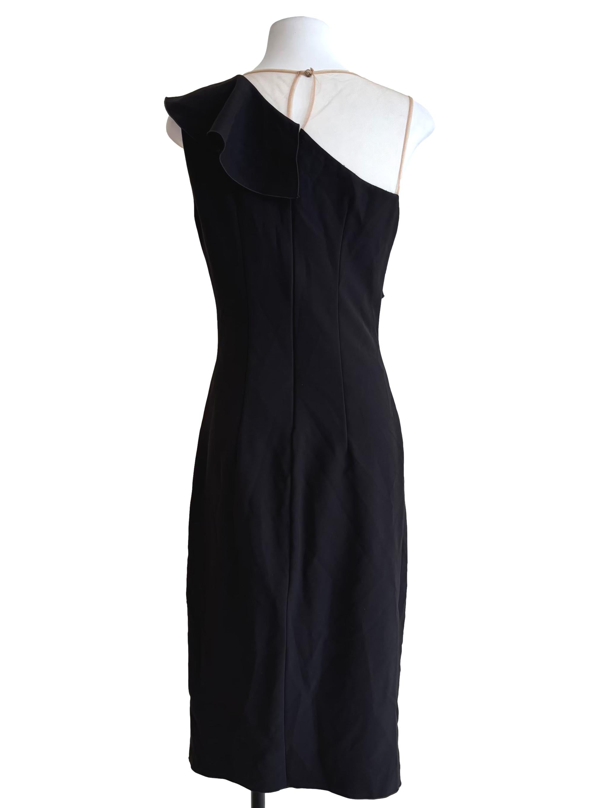 Jet Black T-Shoulder Ruffle Sheath Dress