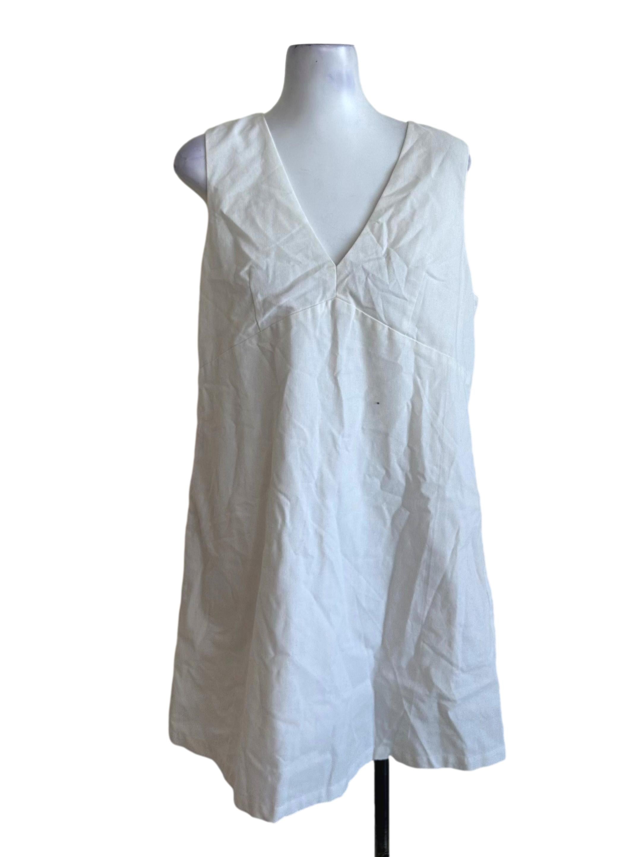Salt White V Neck Linen Dress LB