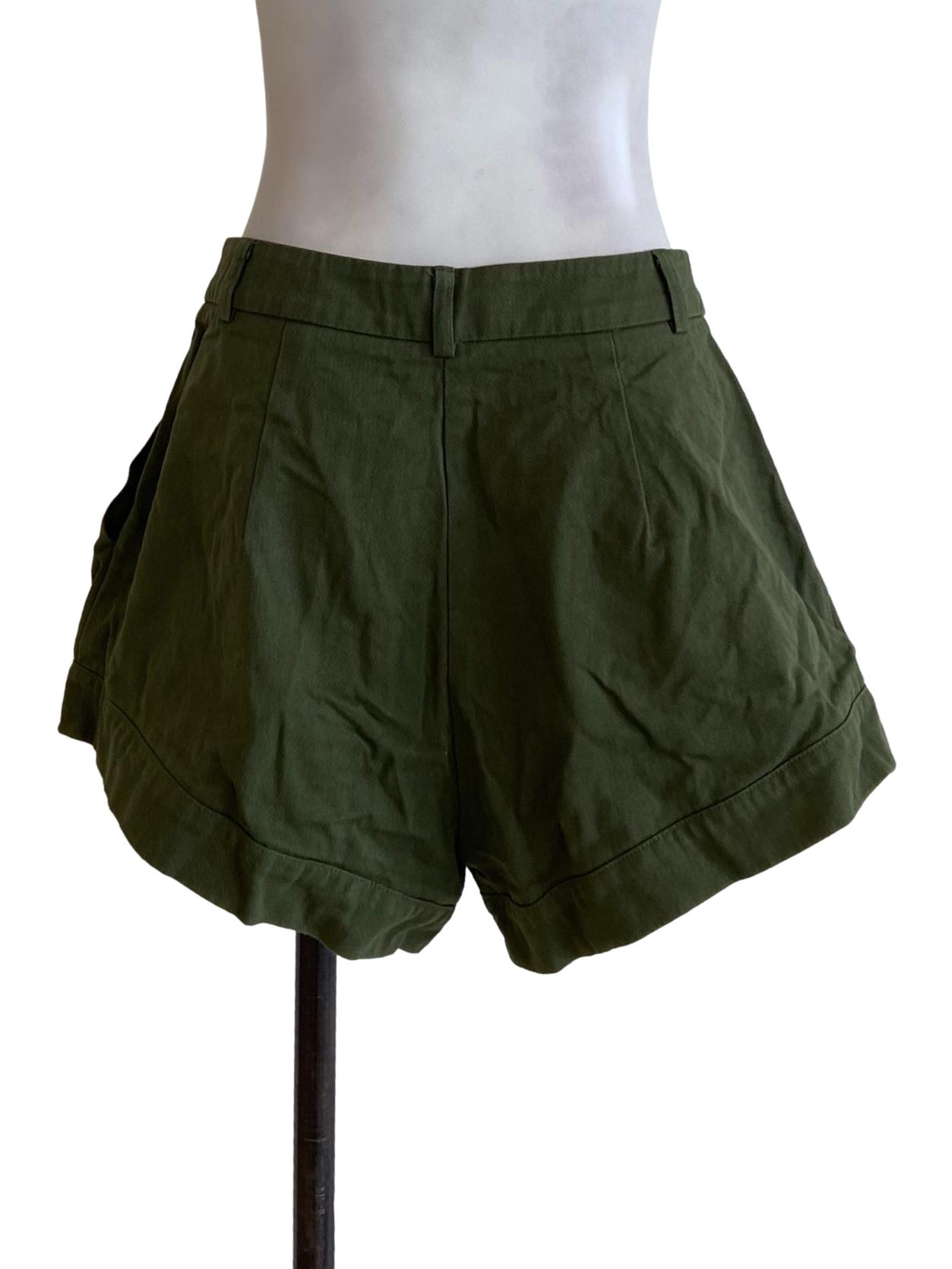 Olive Green Herringbone Short Pants