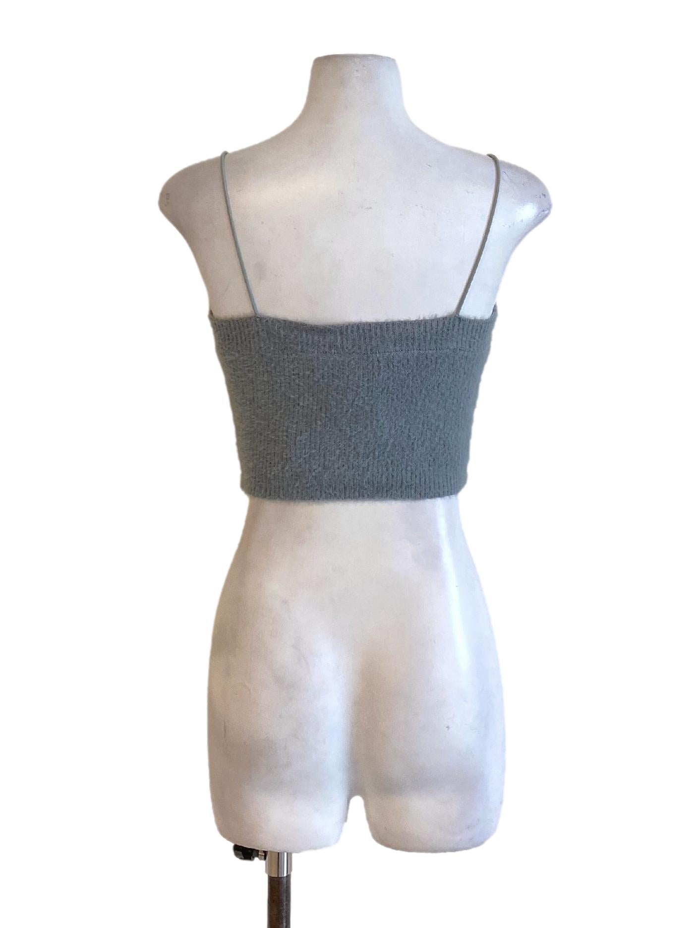 Dark Dusty Blue Furry Spaghetti Strap Cropped Top