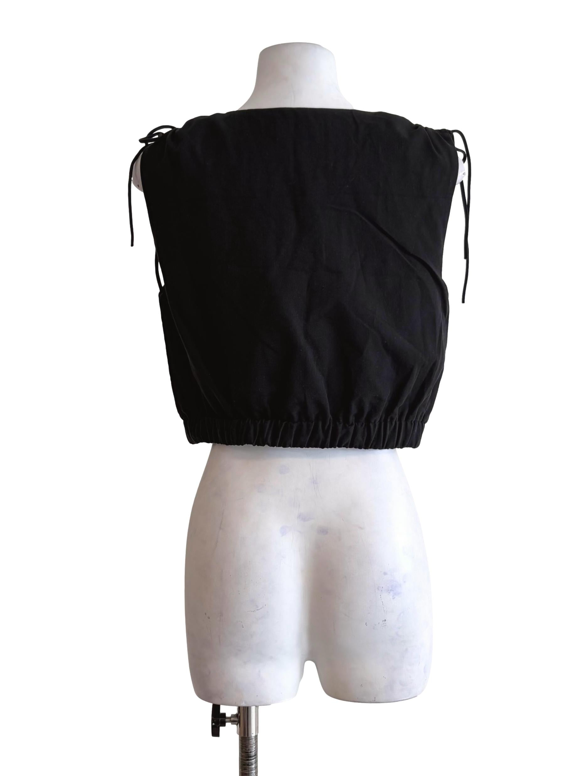 Raven Black Ribboned Tied Sleeve Crop Top