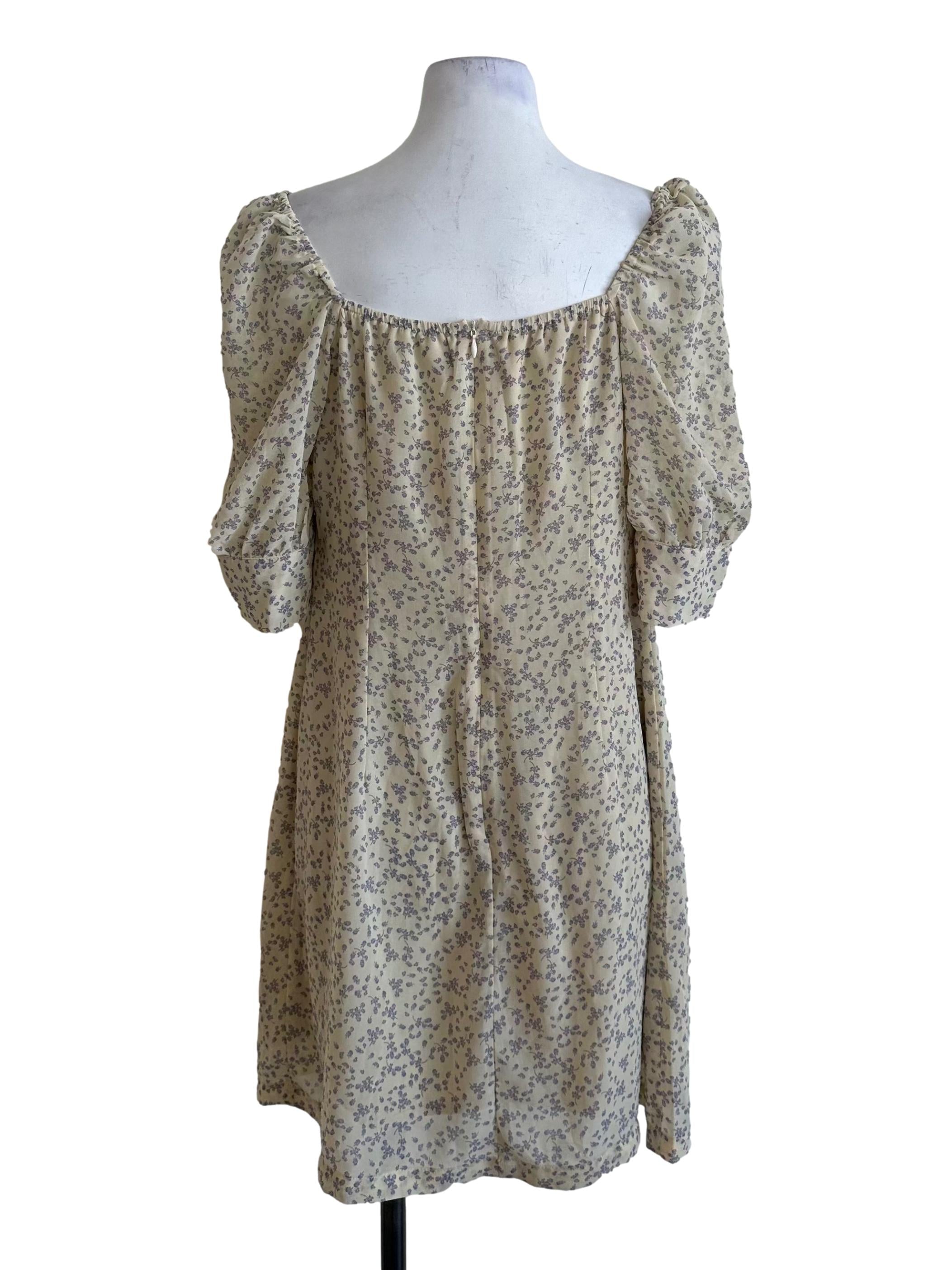 Dusty Yellow Floral Pattern Knot Dress YHF