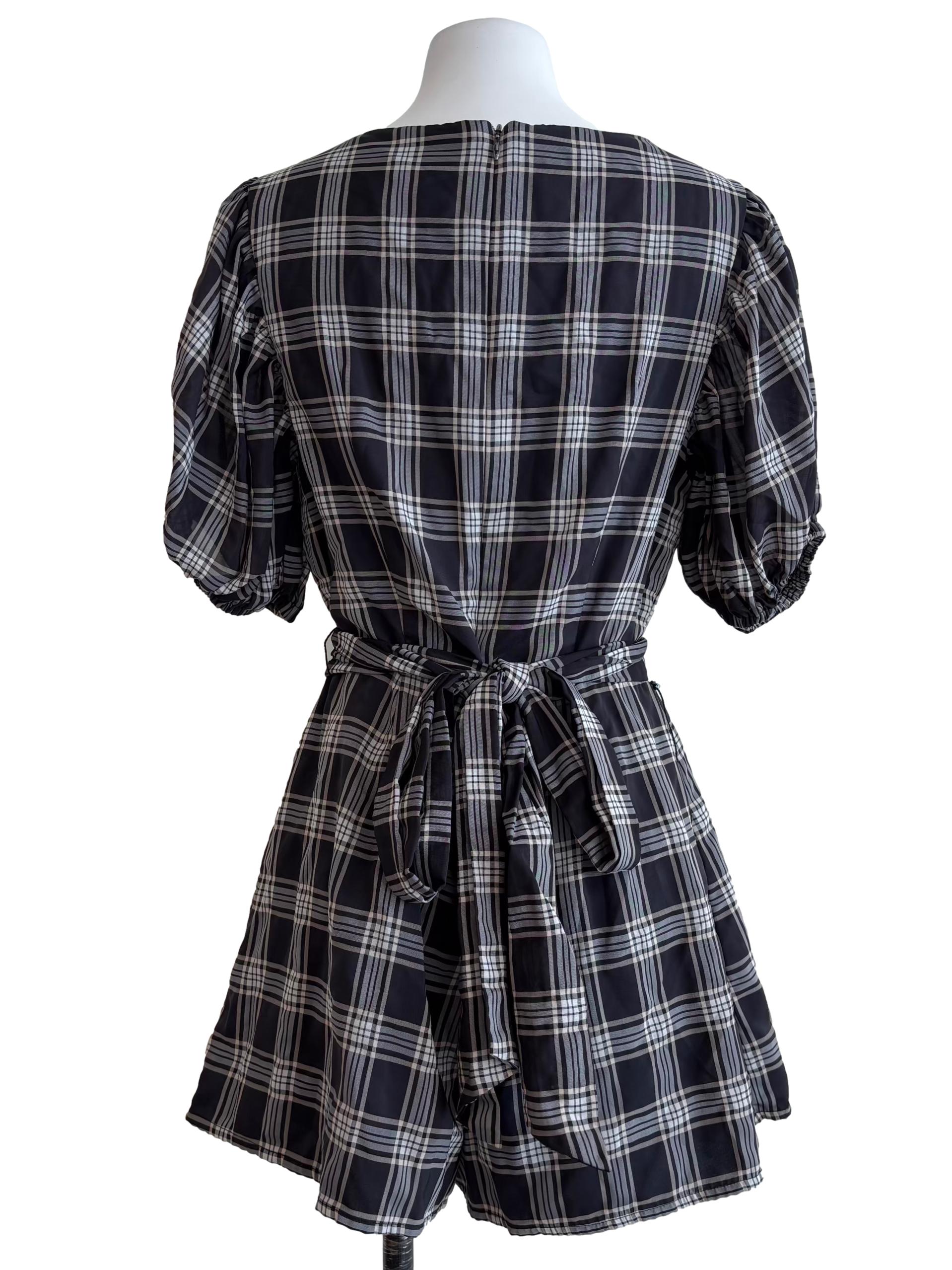 Charcoal Black Plaid Romper