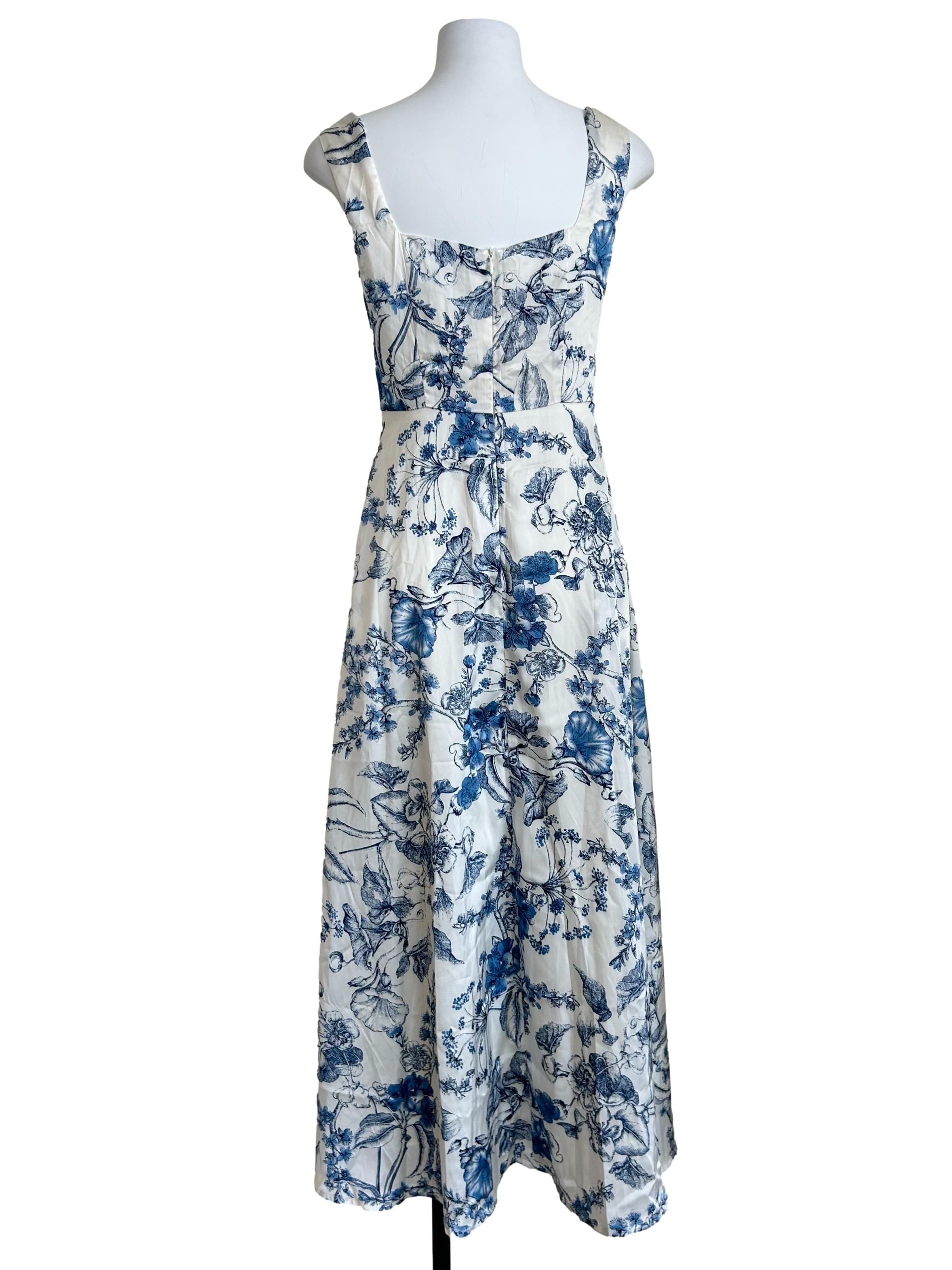 Blue Toile-Print Slit Maxi Dress