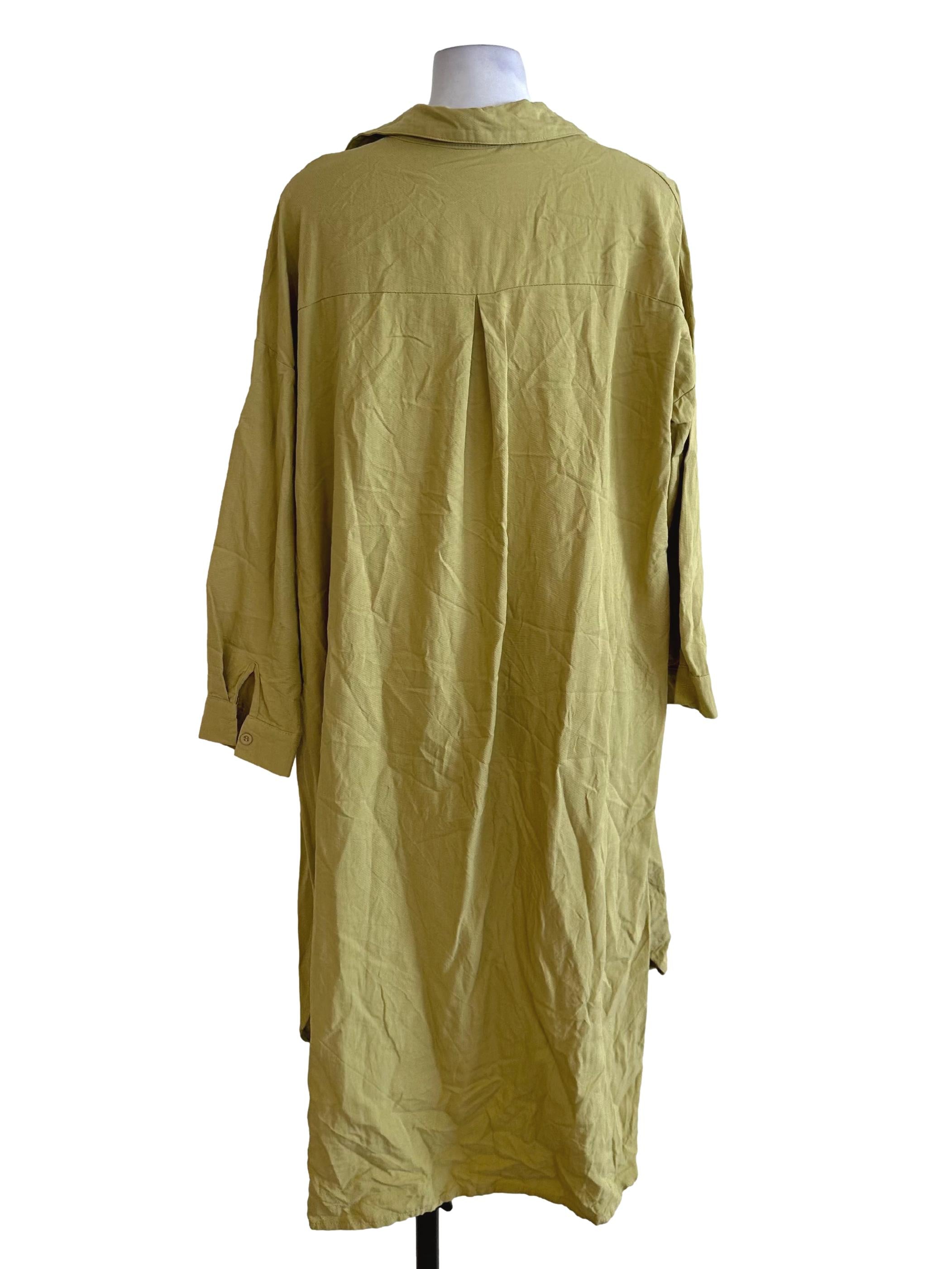 Olive Green V Neck Collar Dress