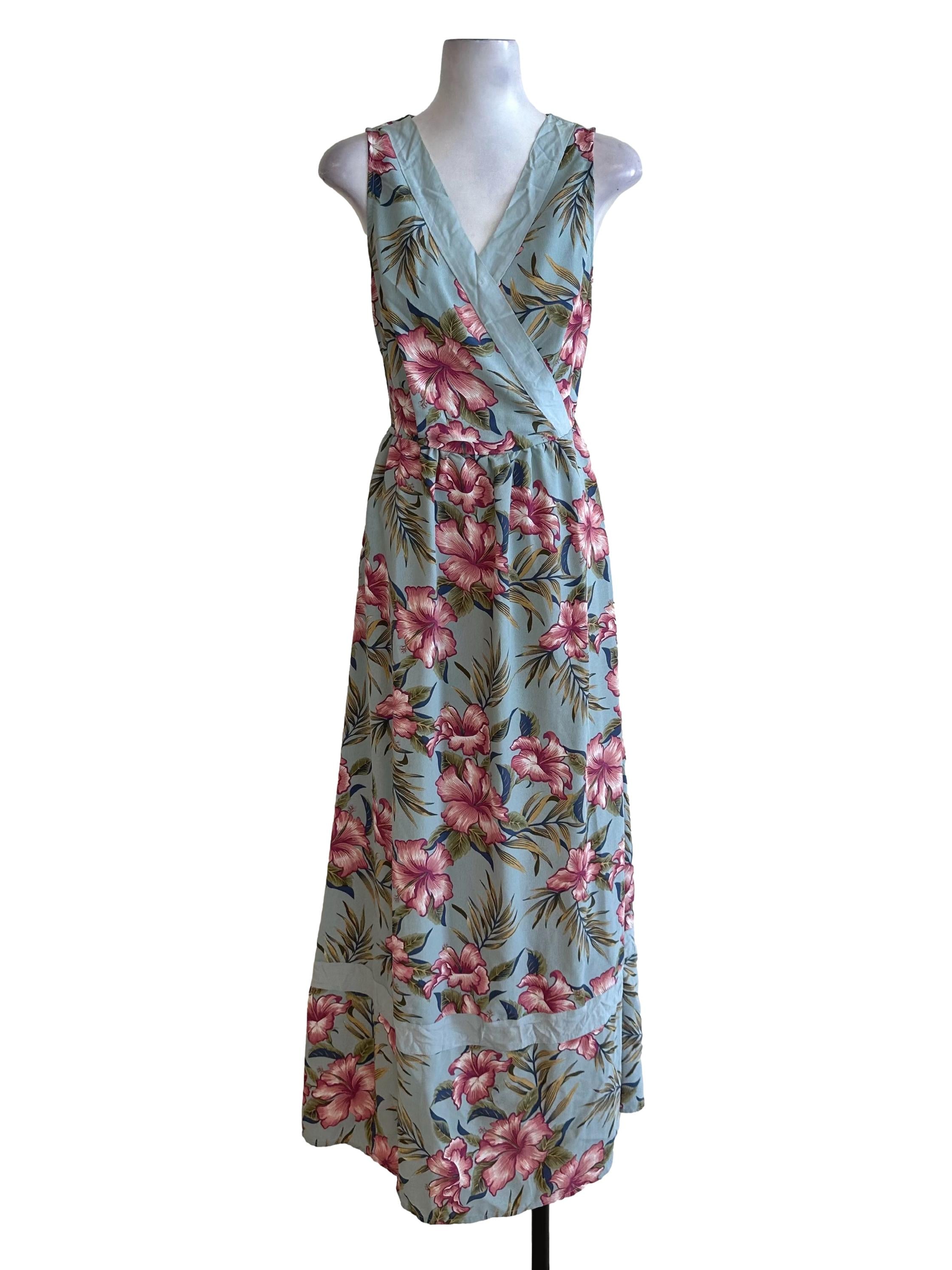 Light Blue Floral Pattern Maxi Dress