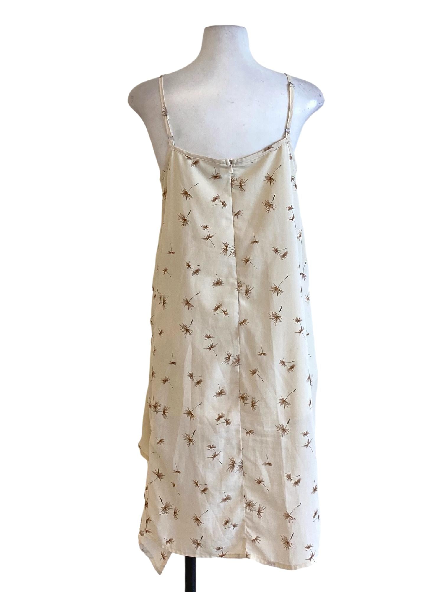 Parchment White Dandelion Printed Square Neck Slip Dress TTR