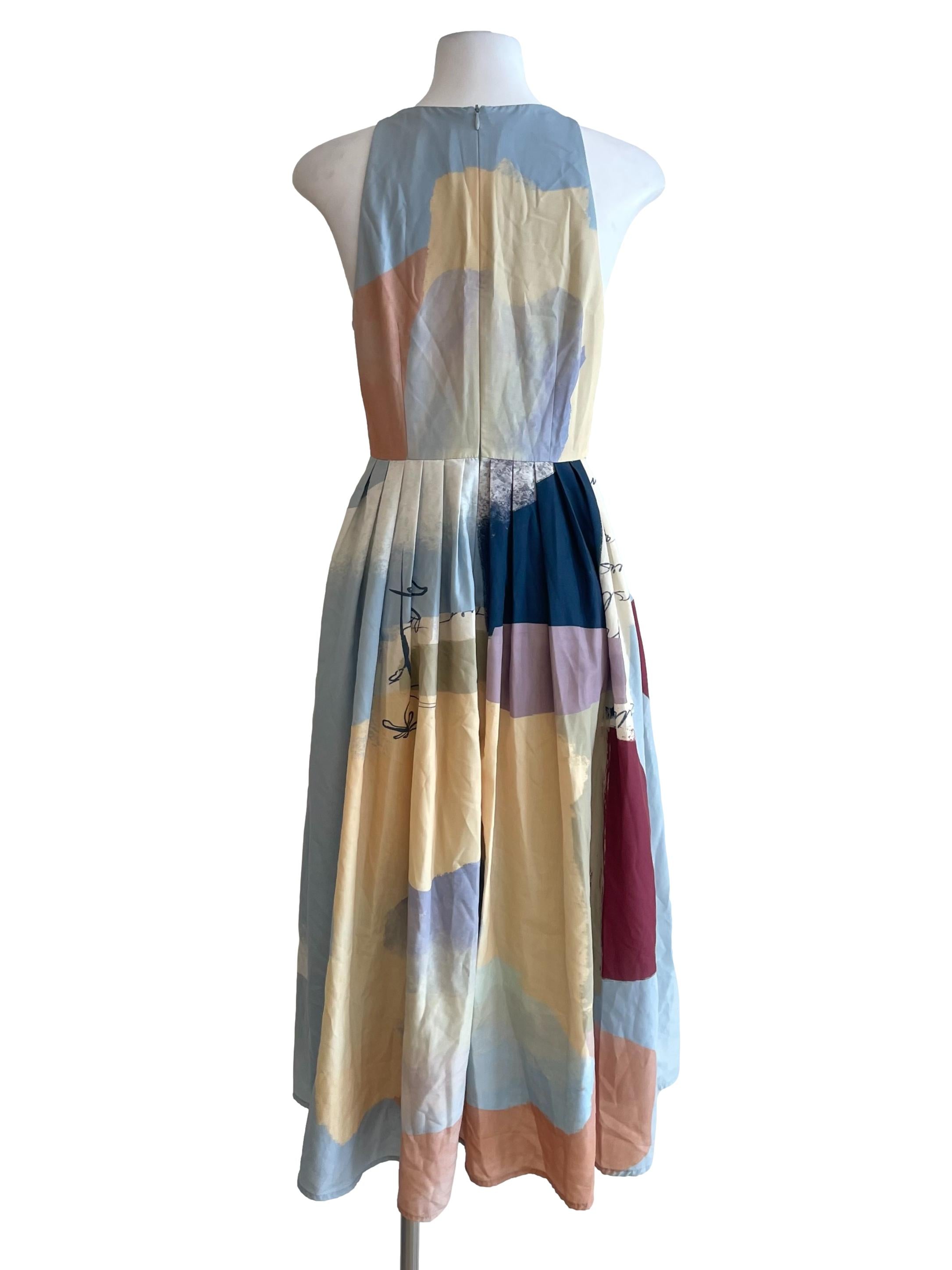 Light Stone Painting Pleated Dress OSN