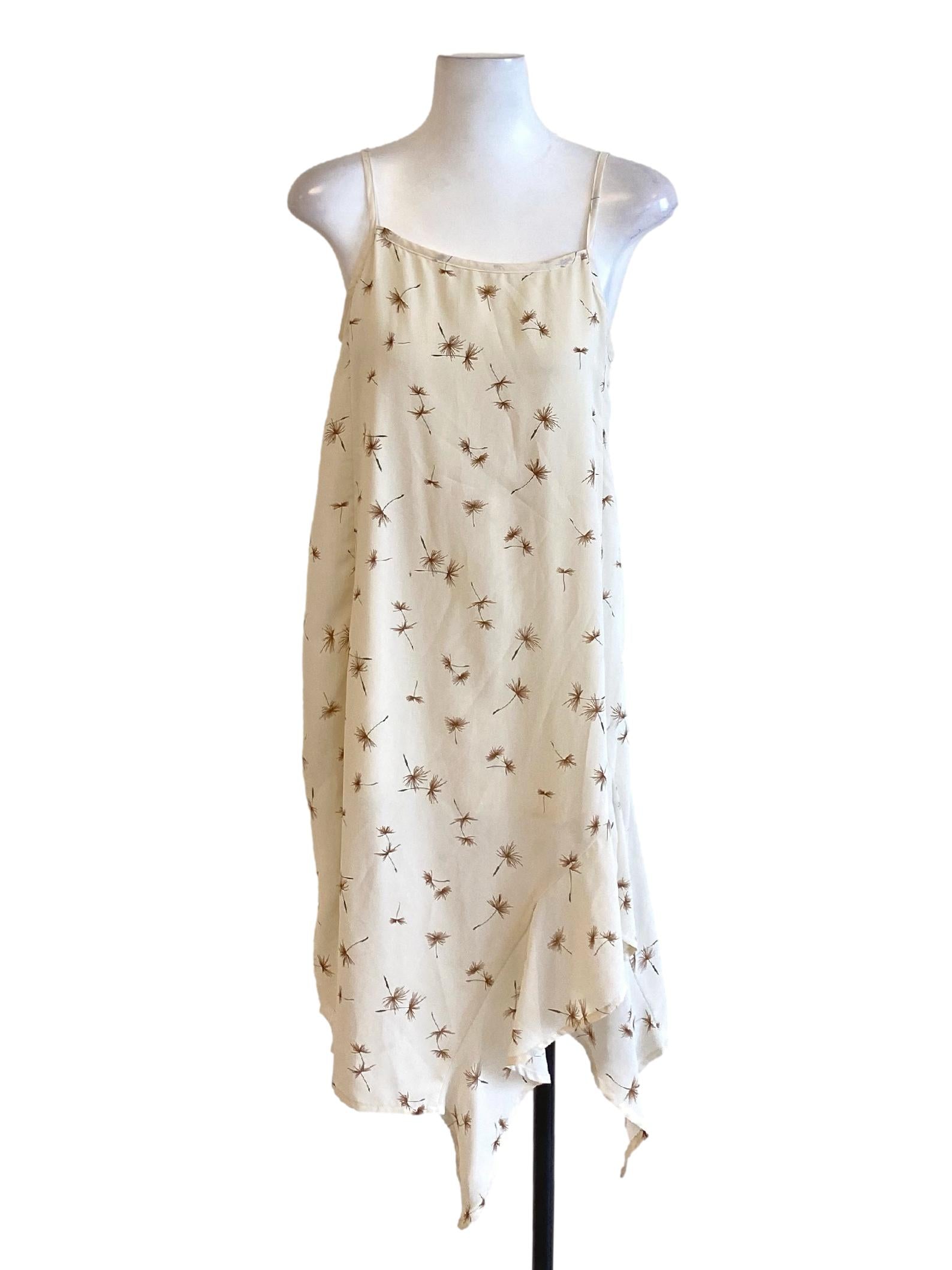 Parchment White Dandelion Printed Square Neck Slip Dress TTR