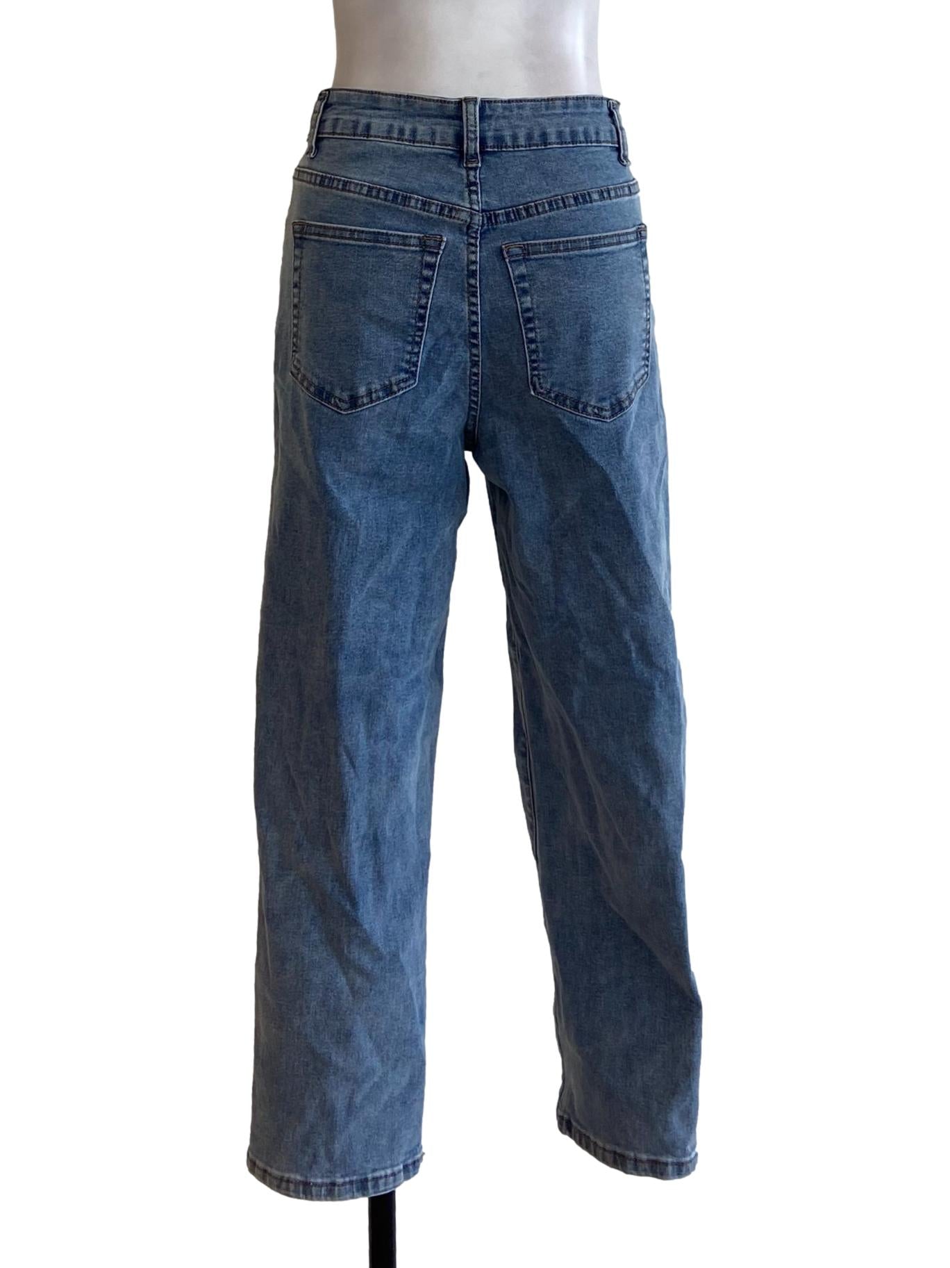 Blue Herringbone Straight Jeans