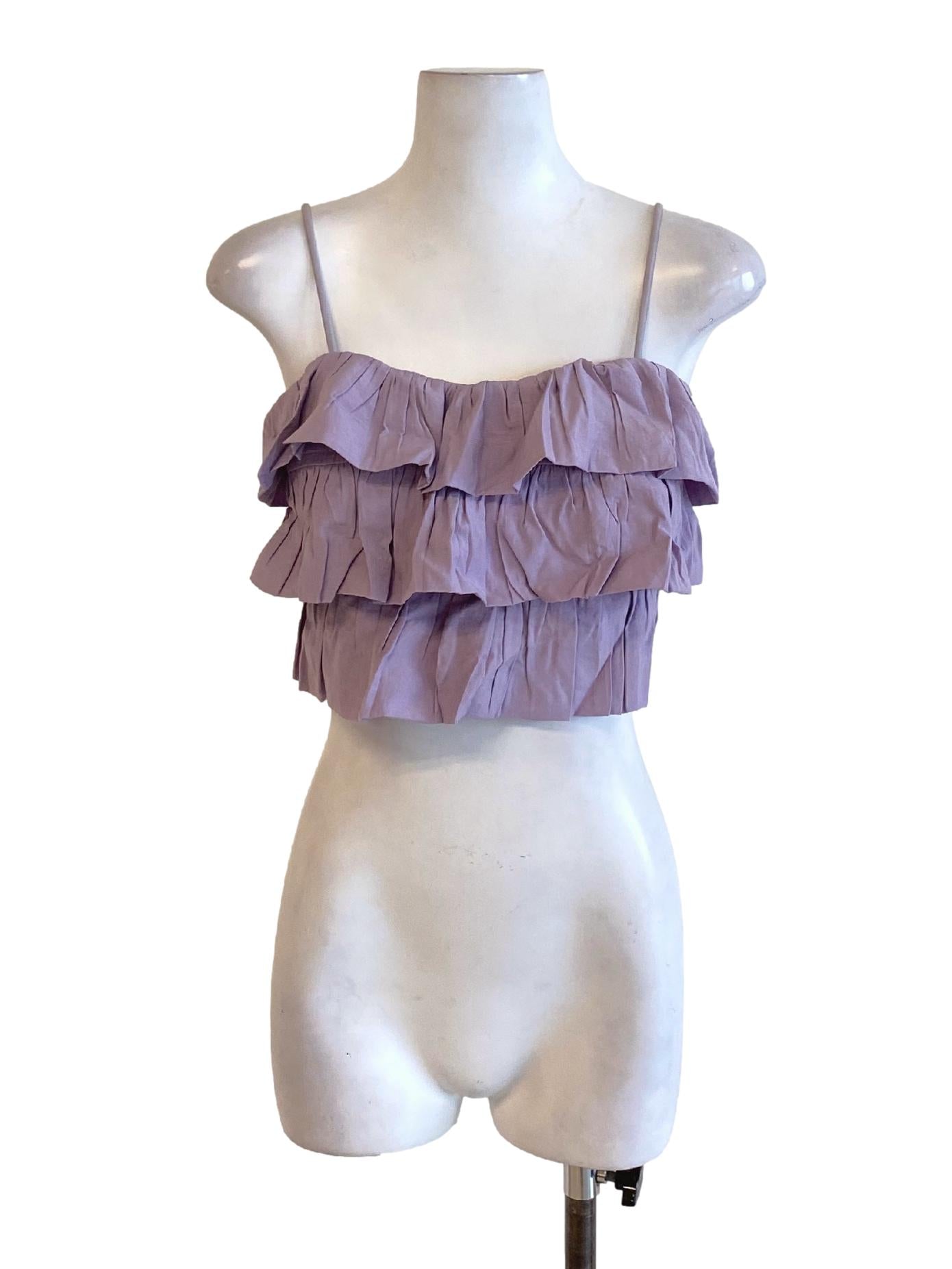 Dark Heather Purple Ruffle Layered Spaghetti Strap Cropped Top