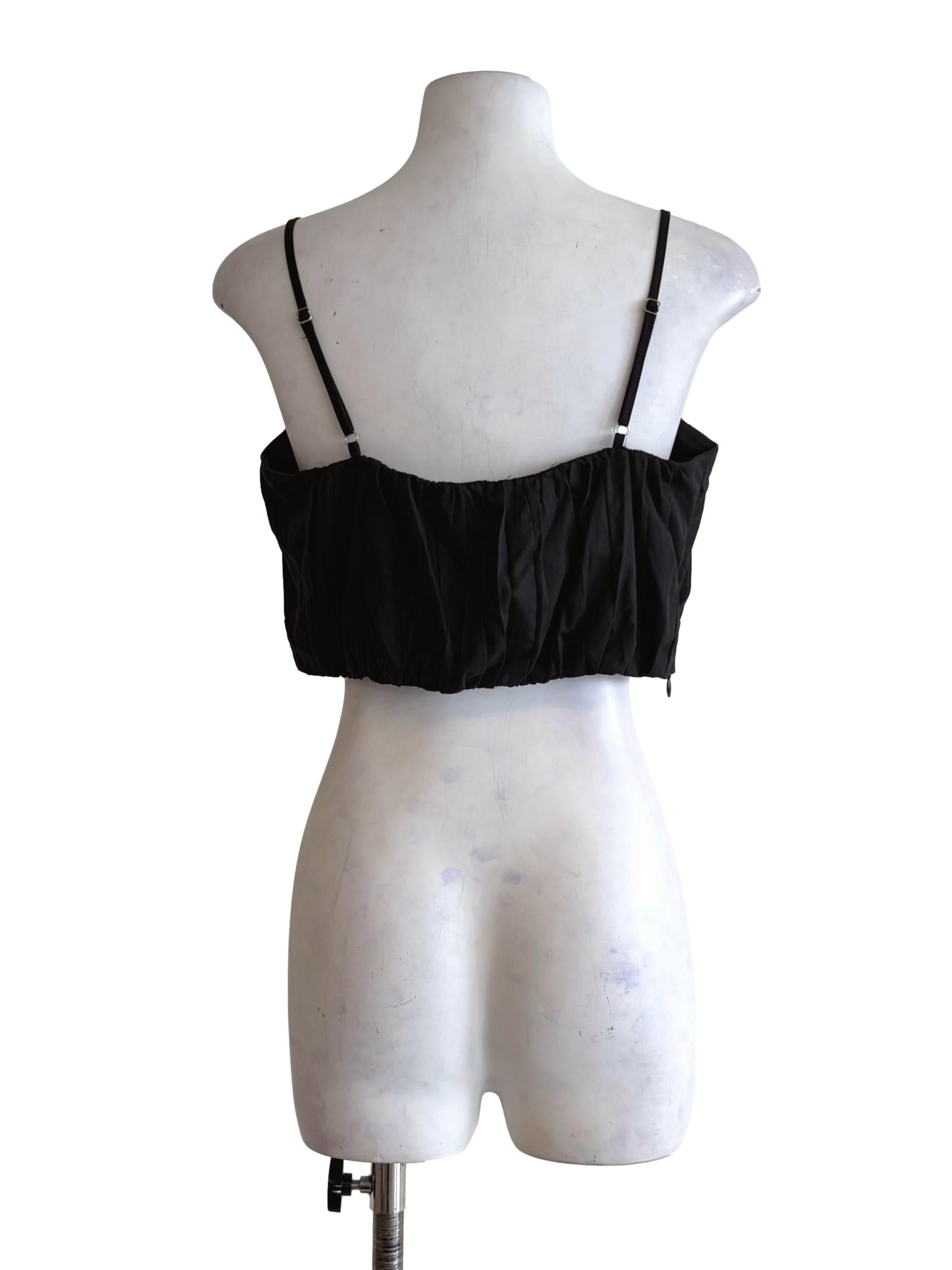 Jade Black Scrunched Front Crop Top