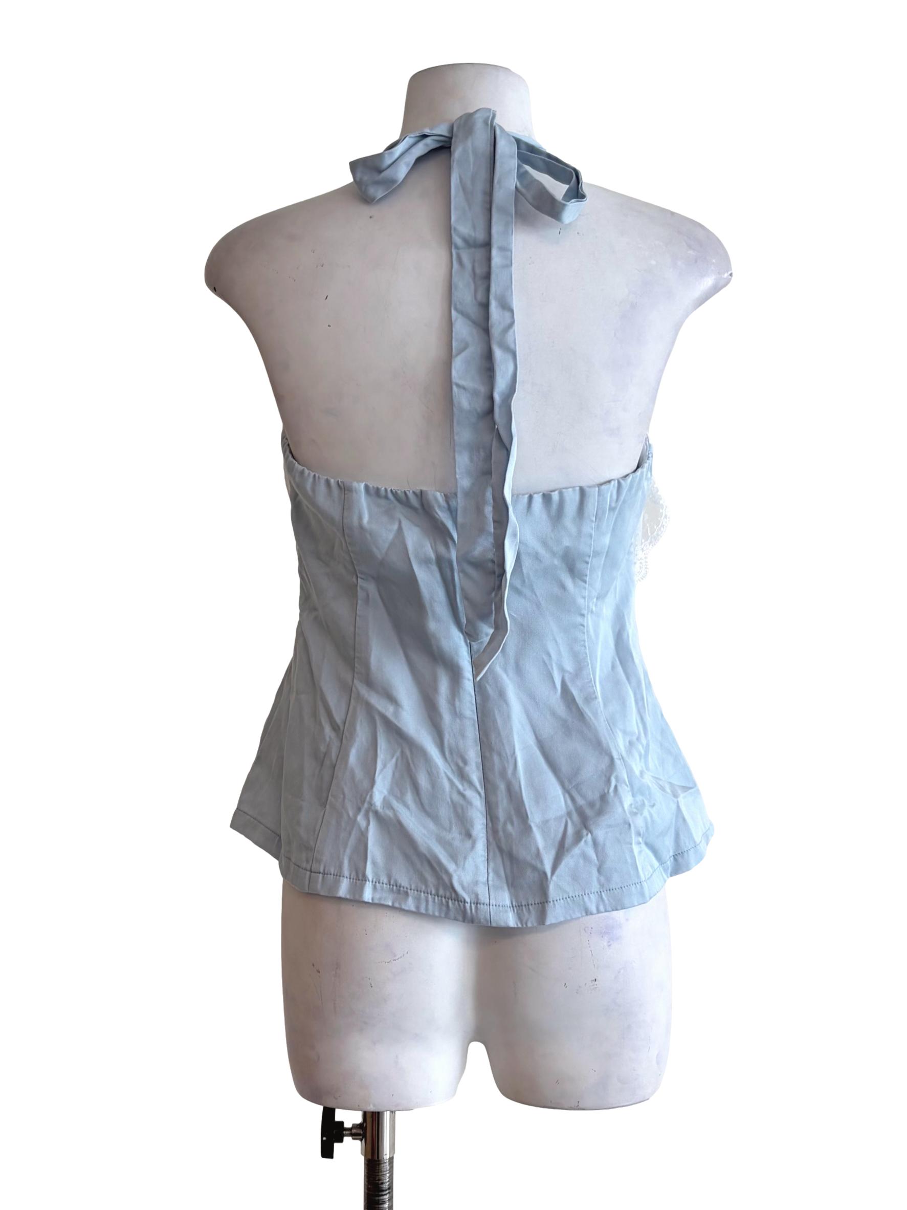 Icy Blue Corset Halter Lace Front Crop Top