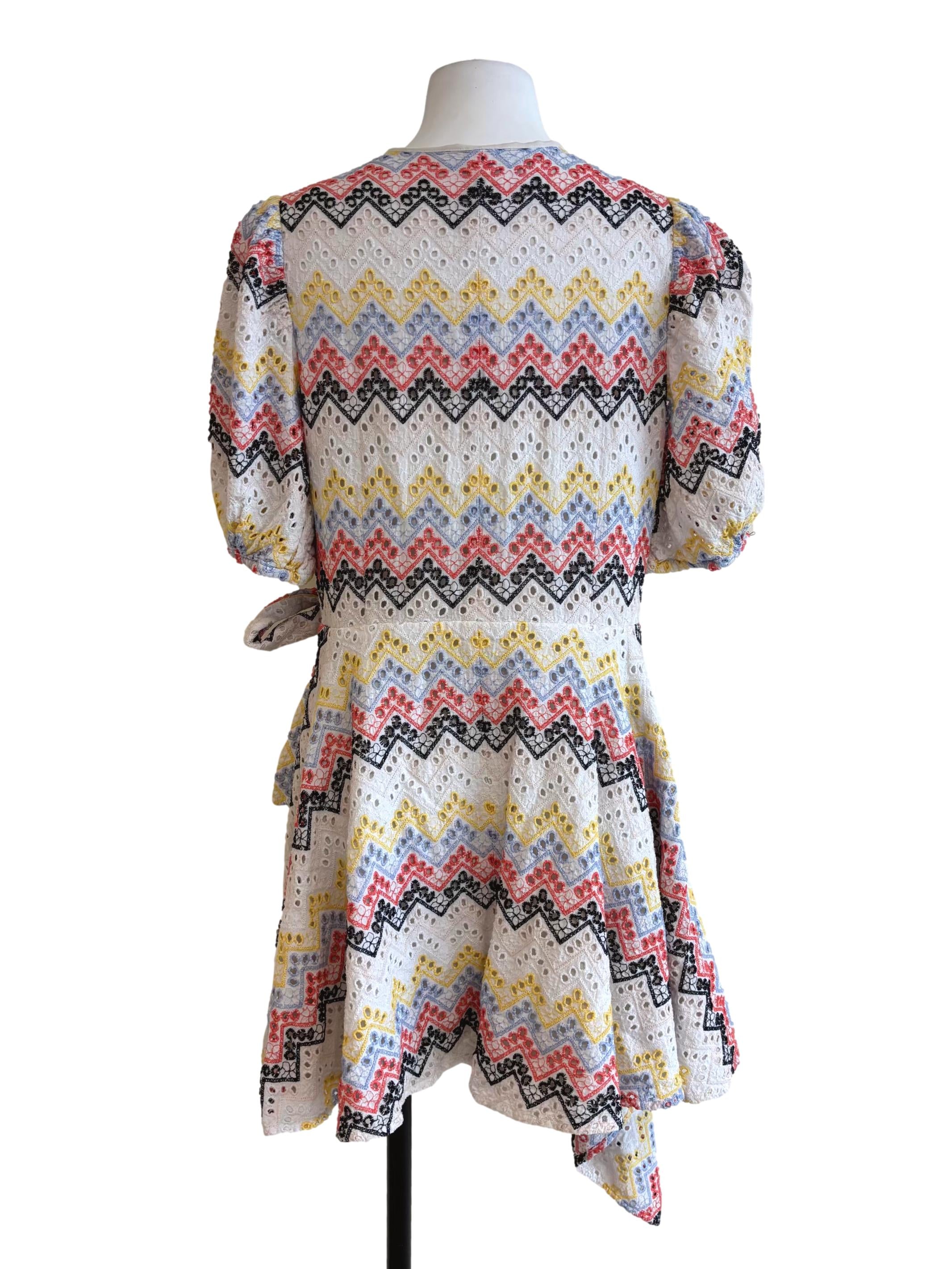 Powder White Multicolor Embroidered Wrap Dress