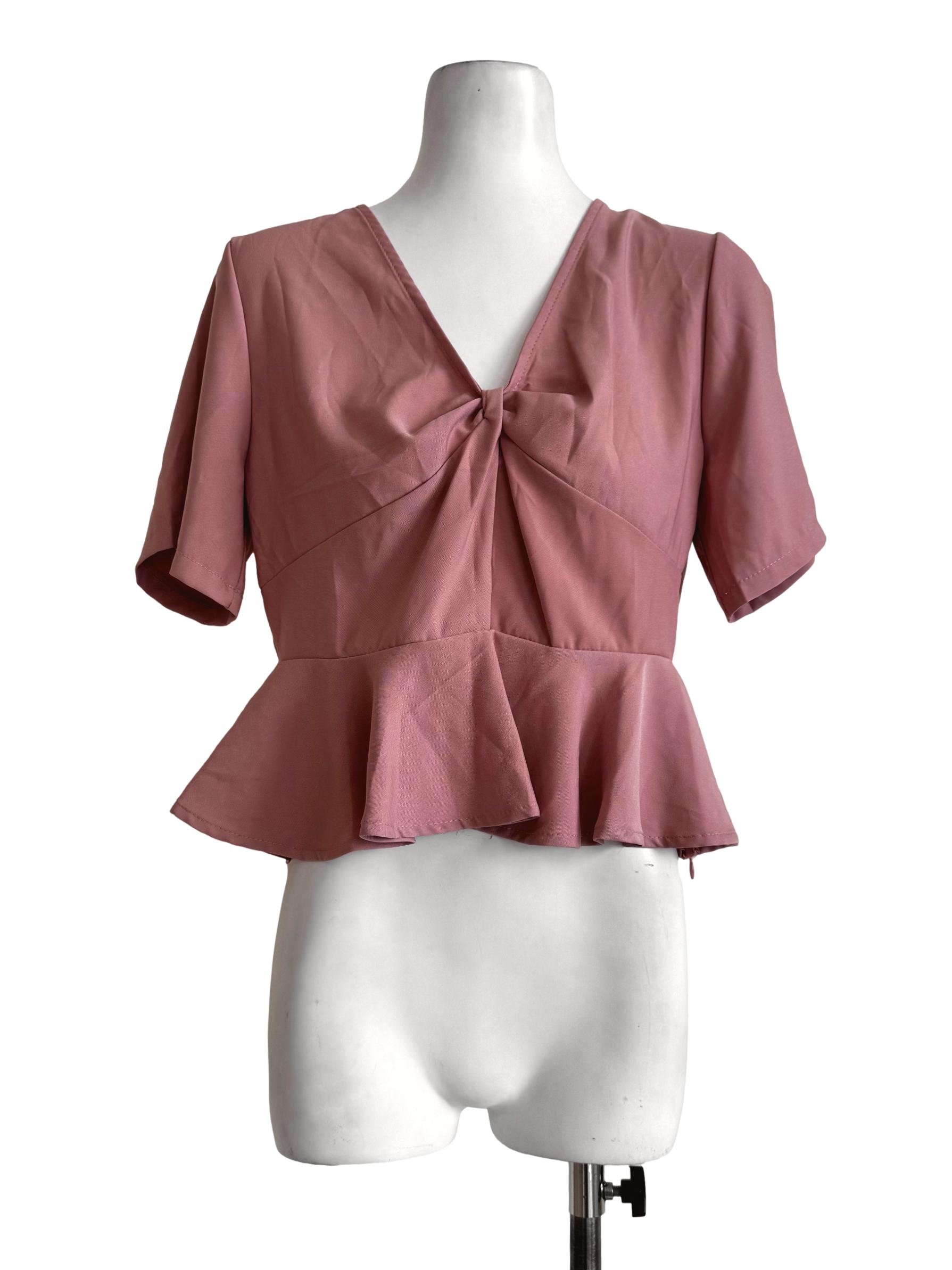 Mocha Pink Deep Neck Blouse TEM