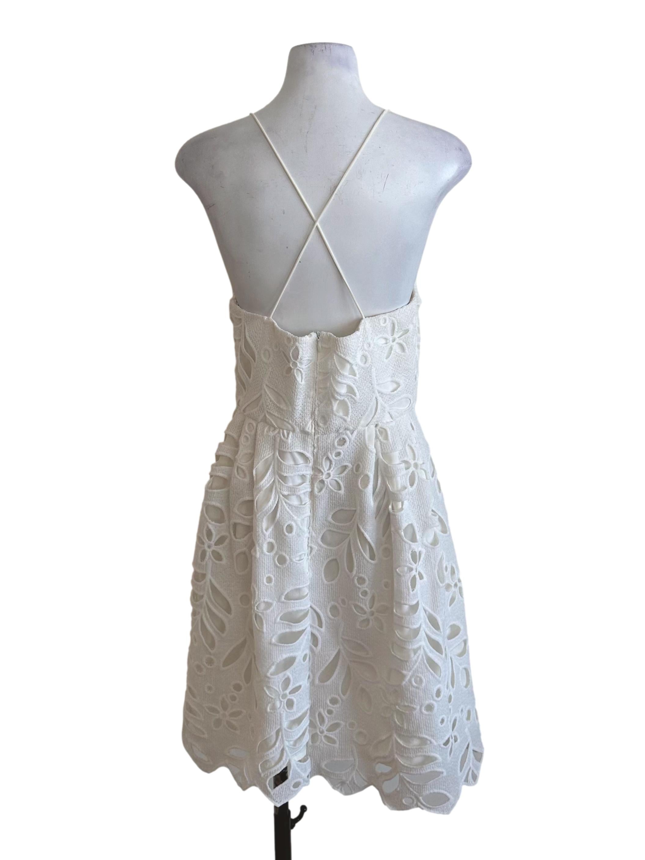 Ivory White Eyelet Embroidery Textured Dress LB