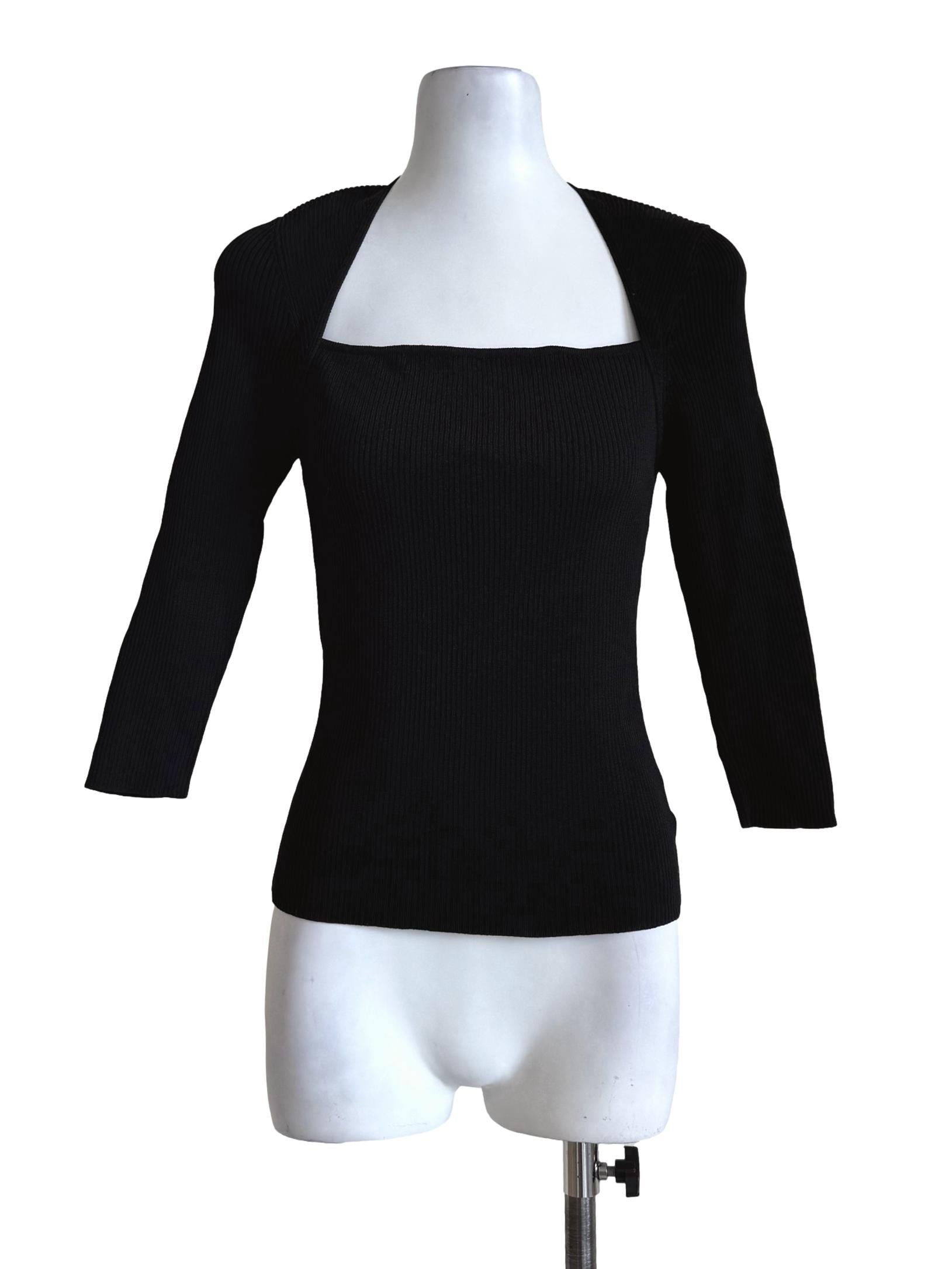 Textured Black Queen Anne Long Sleeve Top LB