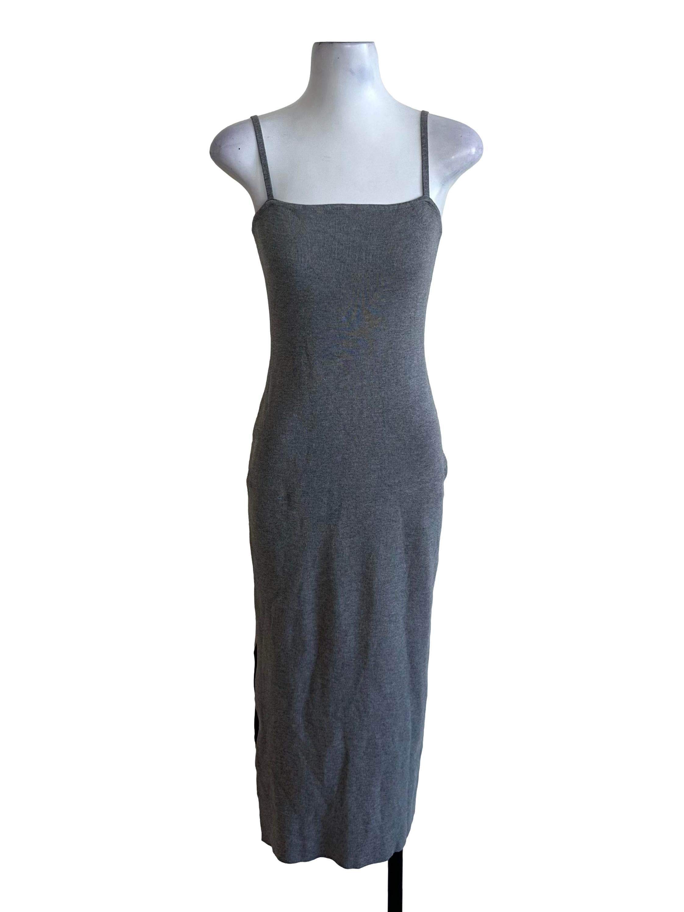 Dark Grey Square Neck Slit Bodycon Dress