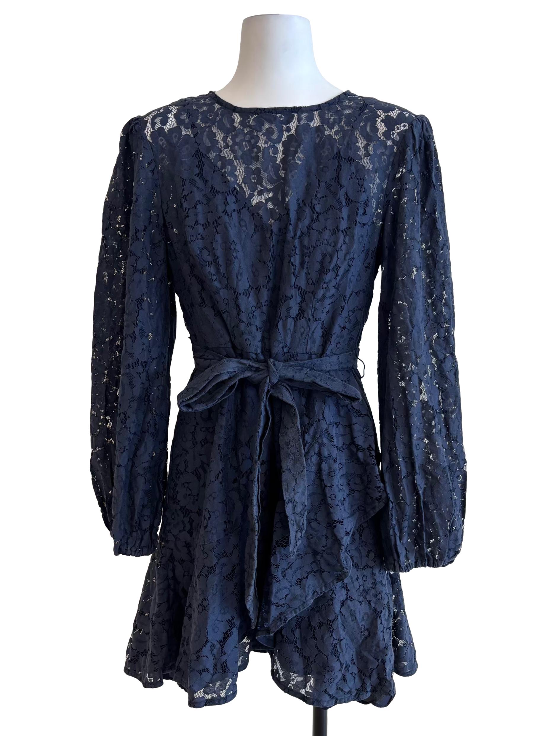 Navy Blue Long Sleeve Lace Dress