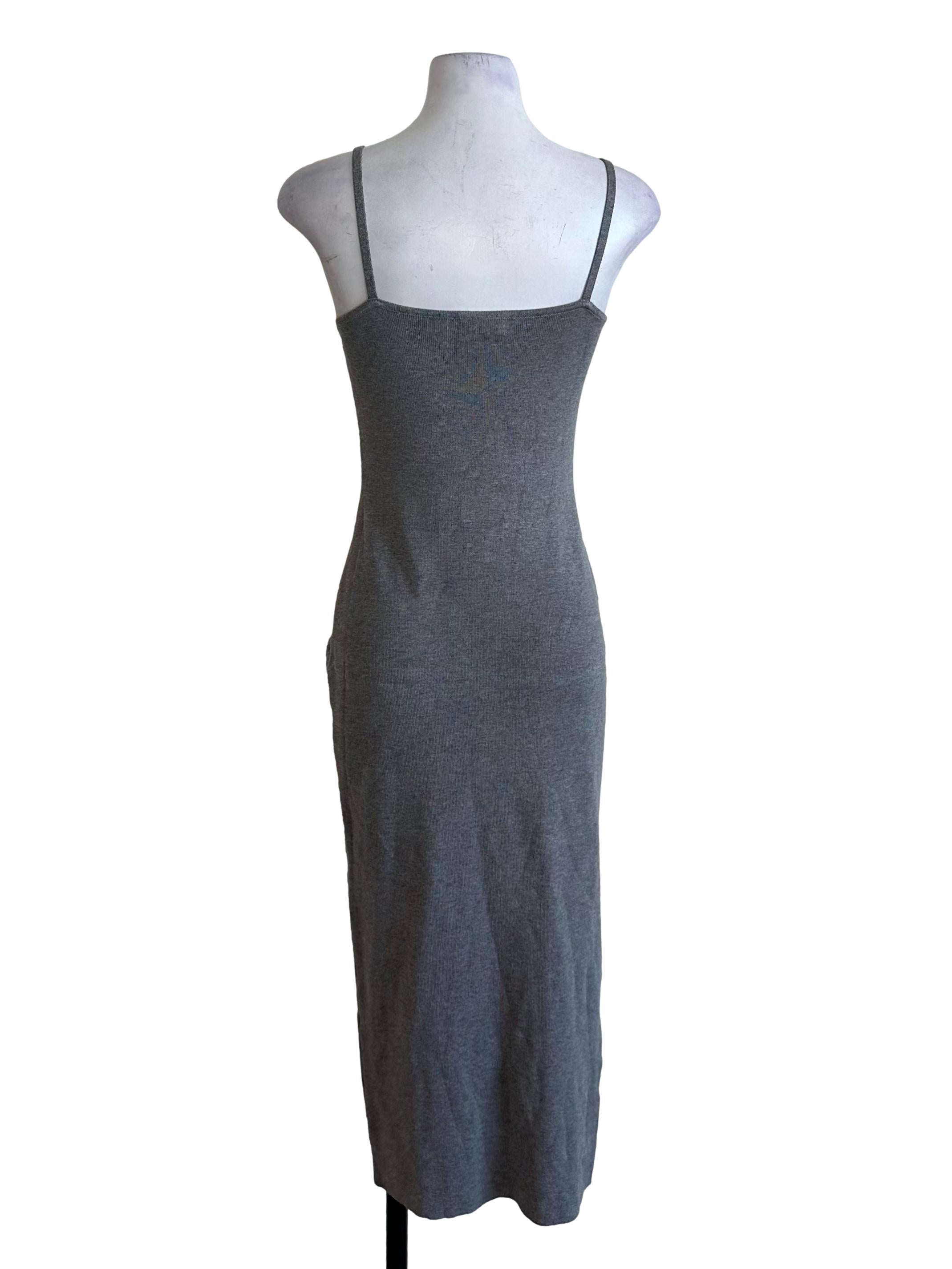 Dark Grey Square Neck Slit Bodycon Dress