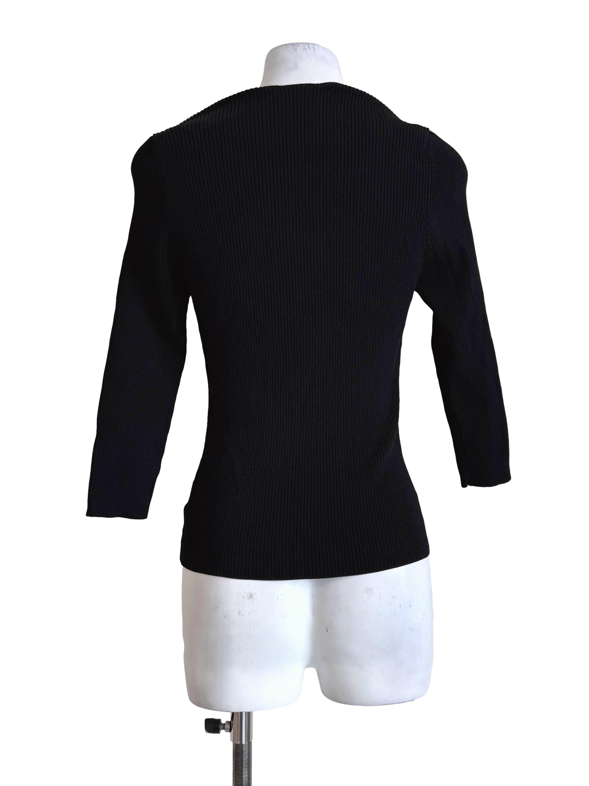 Textured Black Queen Anne Long Sleeve Top LB