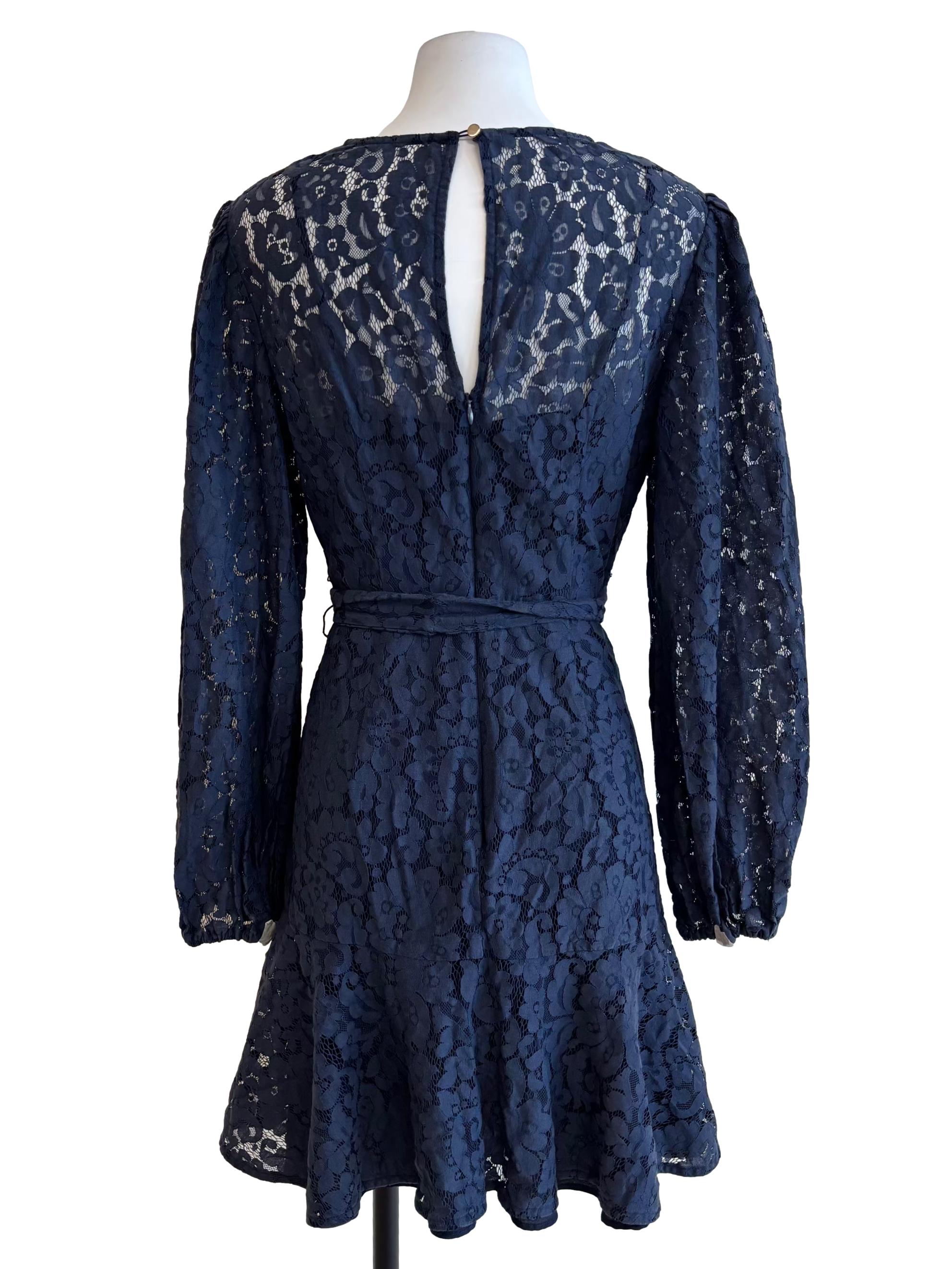 Navy Blue Long Sleeve Lace Dress