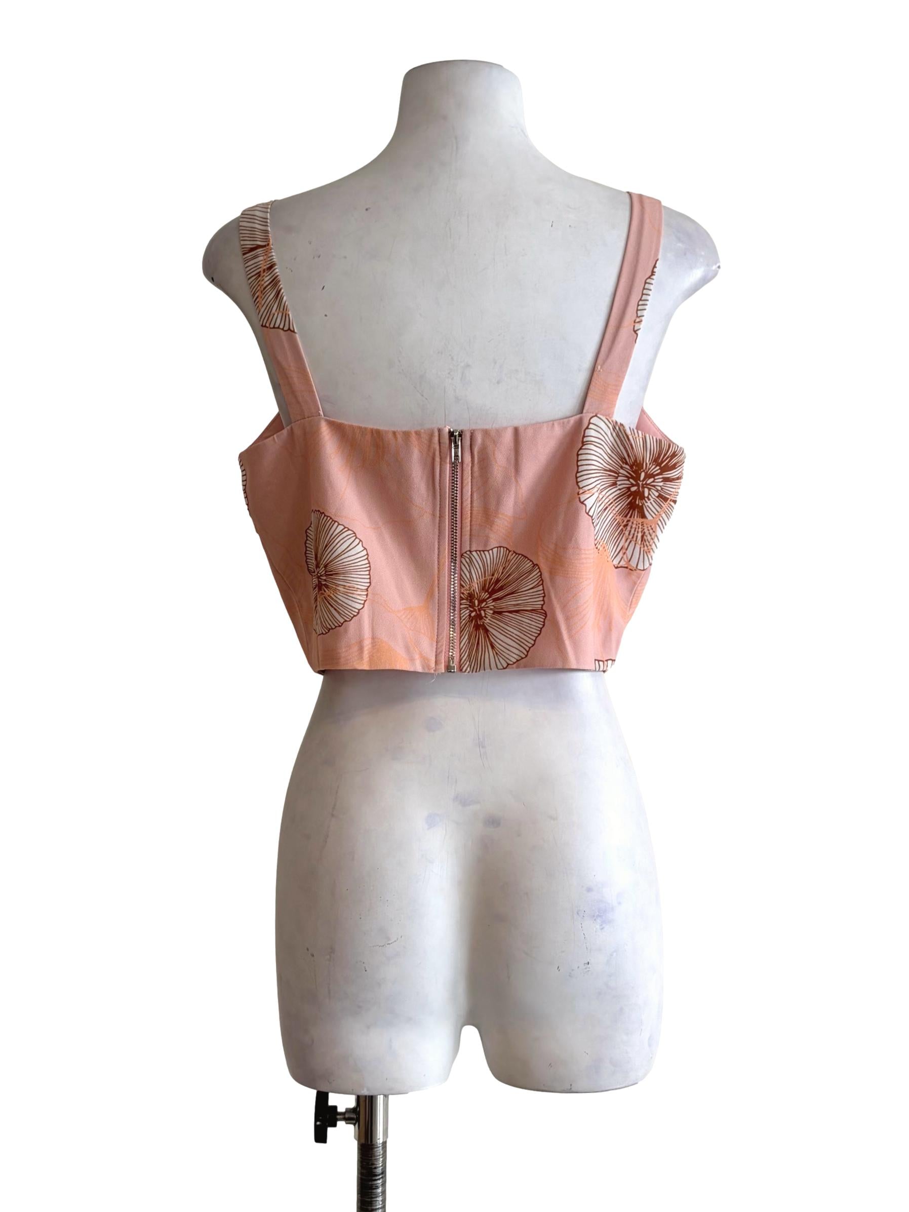 Coral Pink Flower Details Crop Top