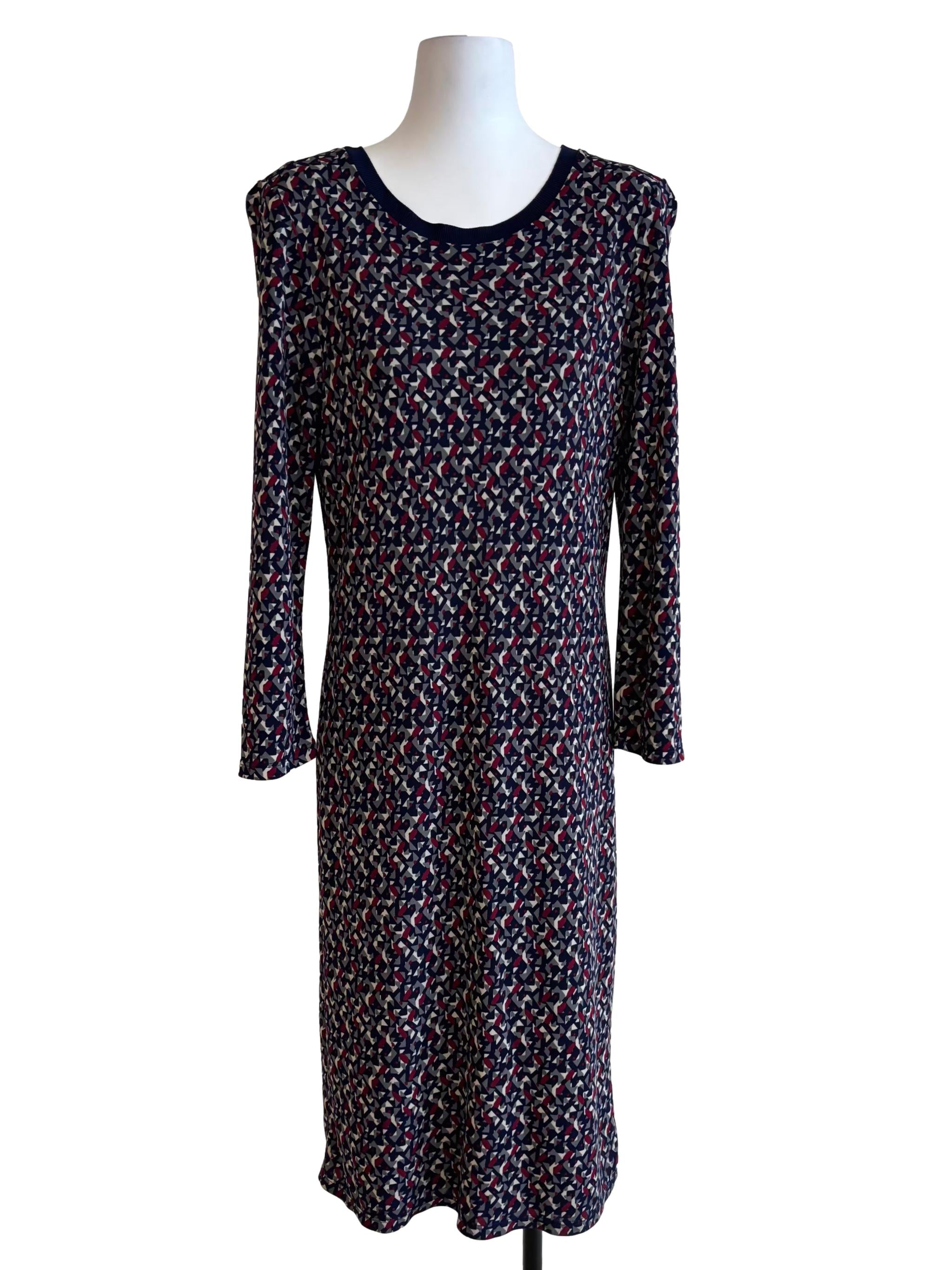 Navy Blue Red Patterned Midi Dress