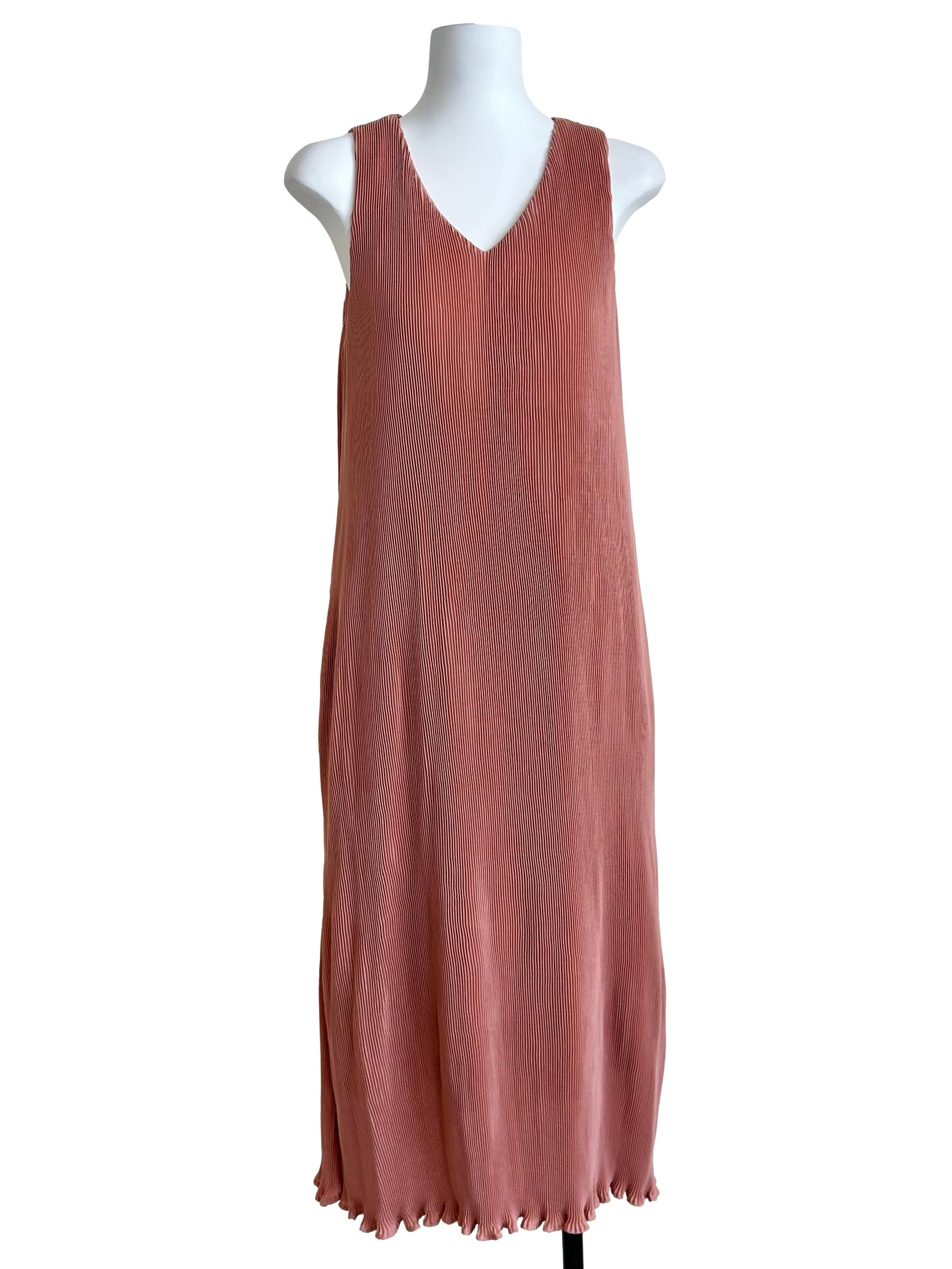 Dusty Rose Pleated Faux-Wrap Sheath Dress