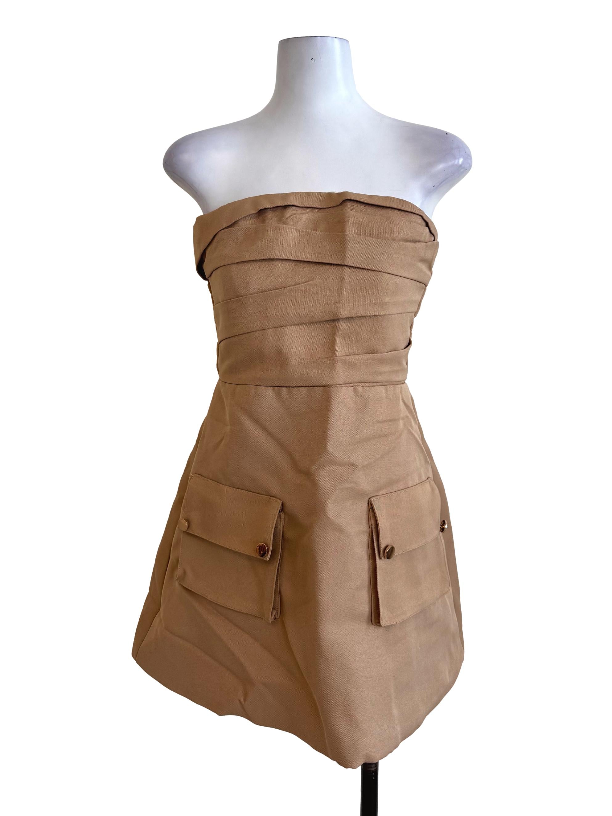 Brown Sleeveless Short Dress