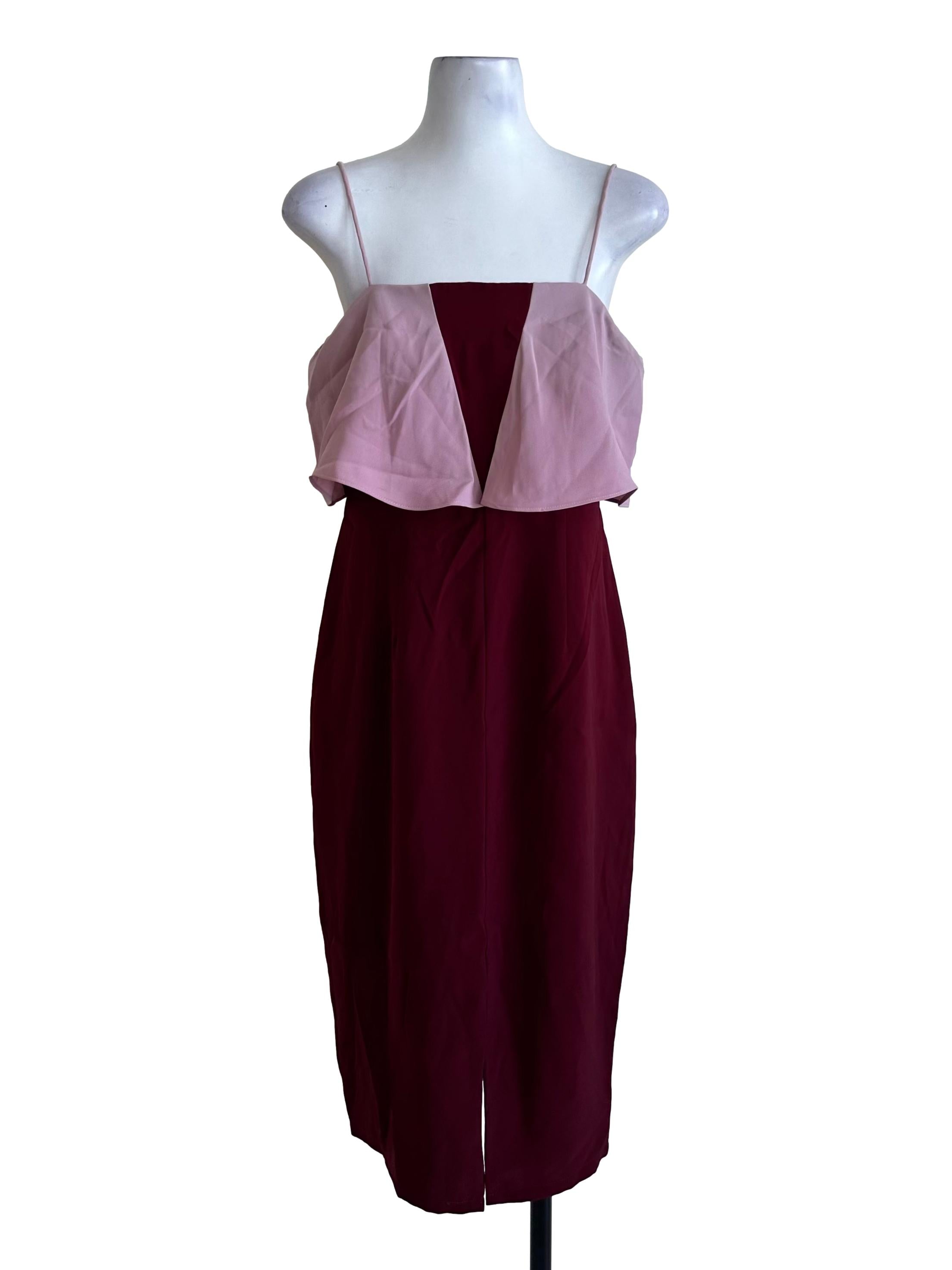 Red Pink Square Neck Slit Sheath Dress LB