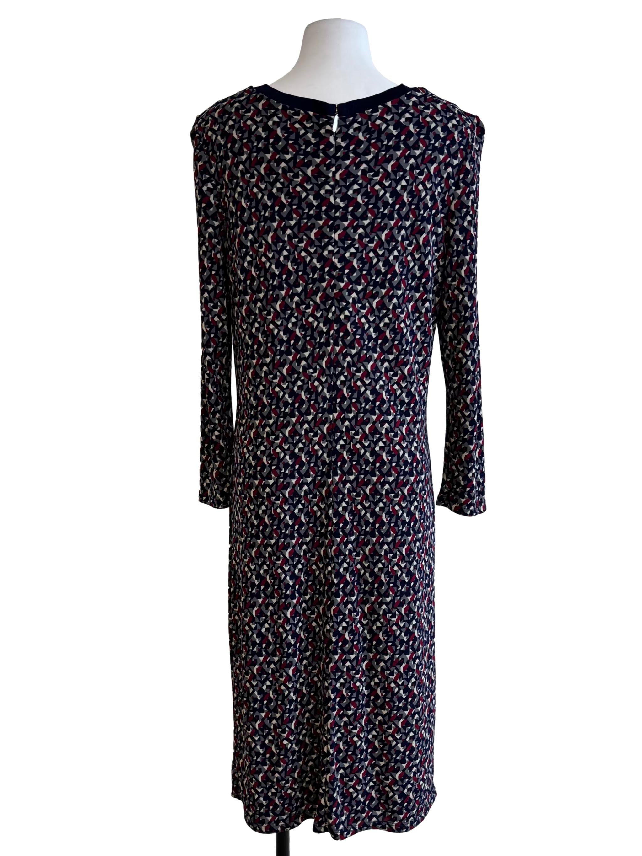 Navy Blue Red Patterned Midi Dress