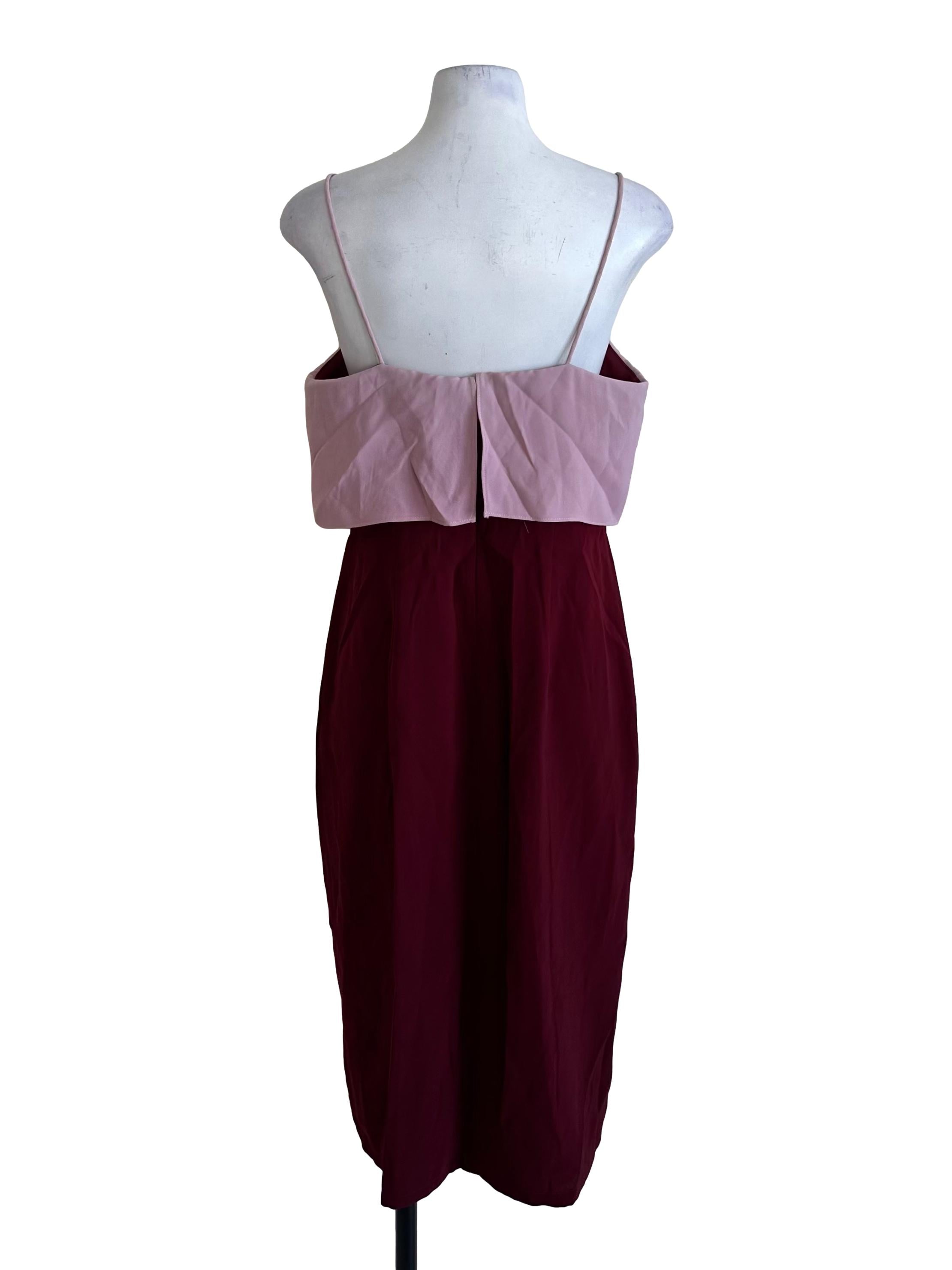 Red Pink Square Neck Slit Sheath Dress LB