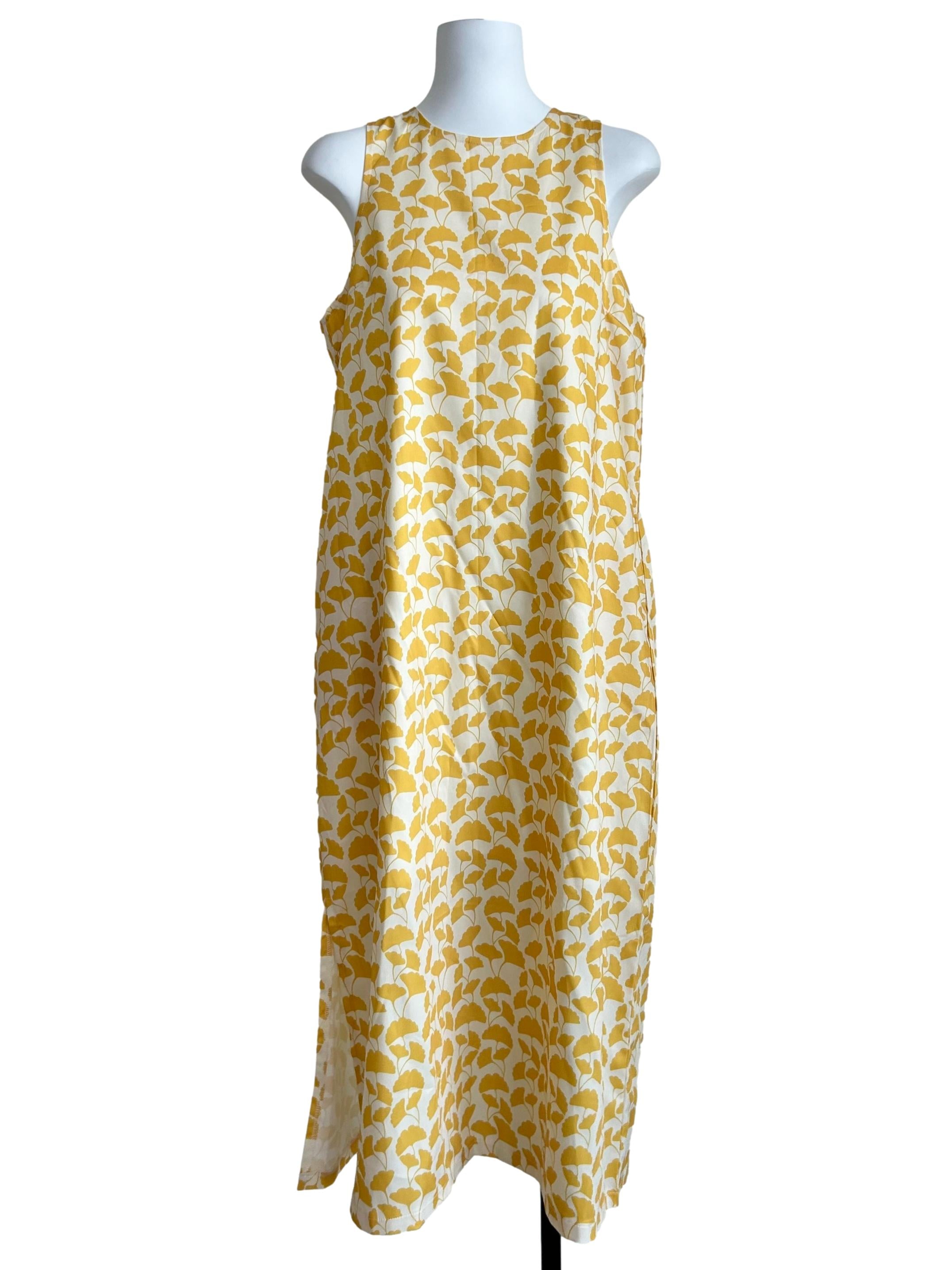 Yellow Ginkgo-Print Shift Maxi Dress