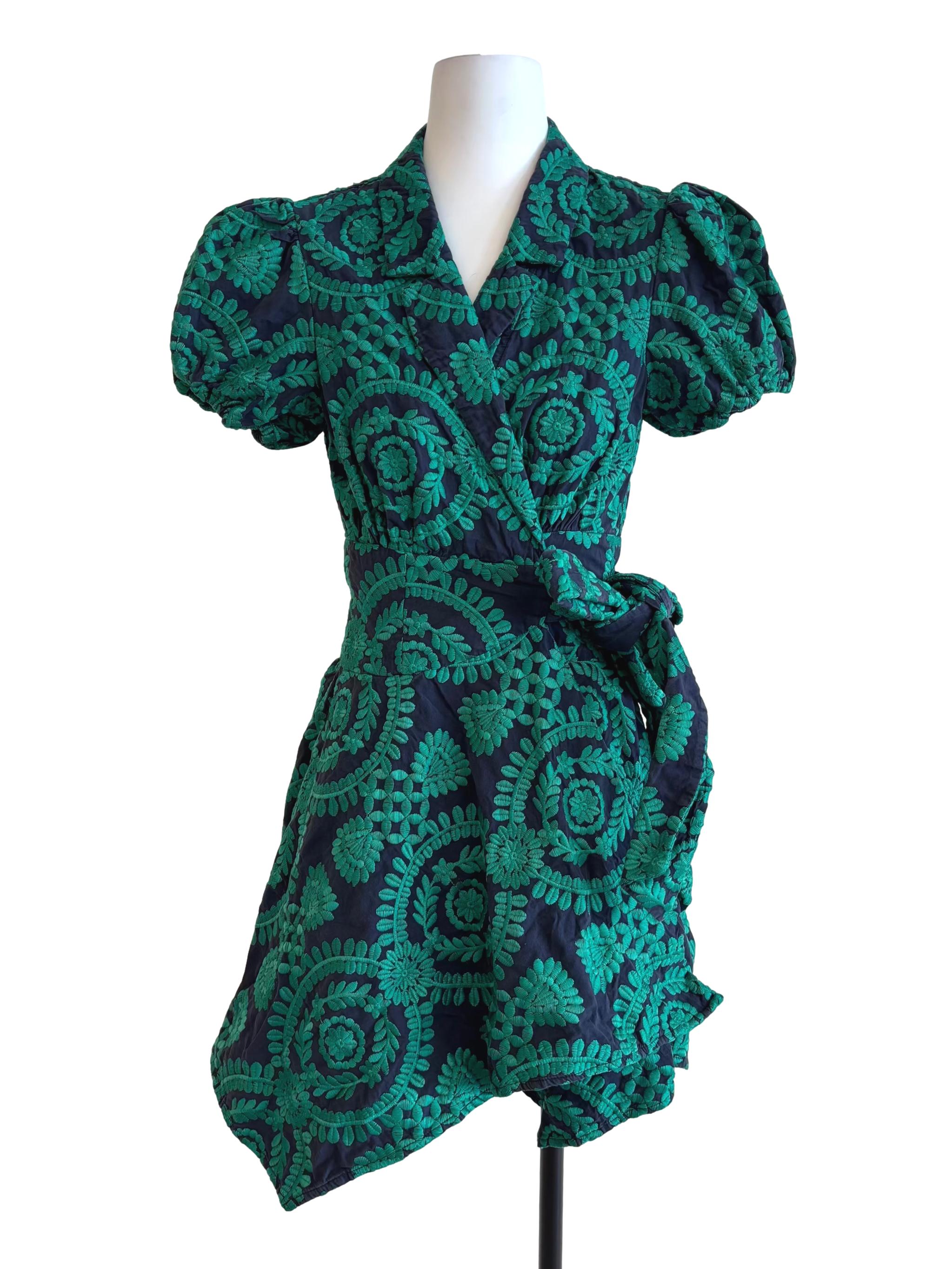 Jade Green Embroidered Wrap Dress