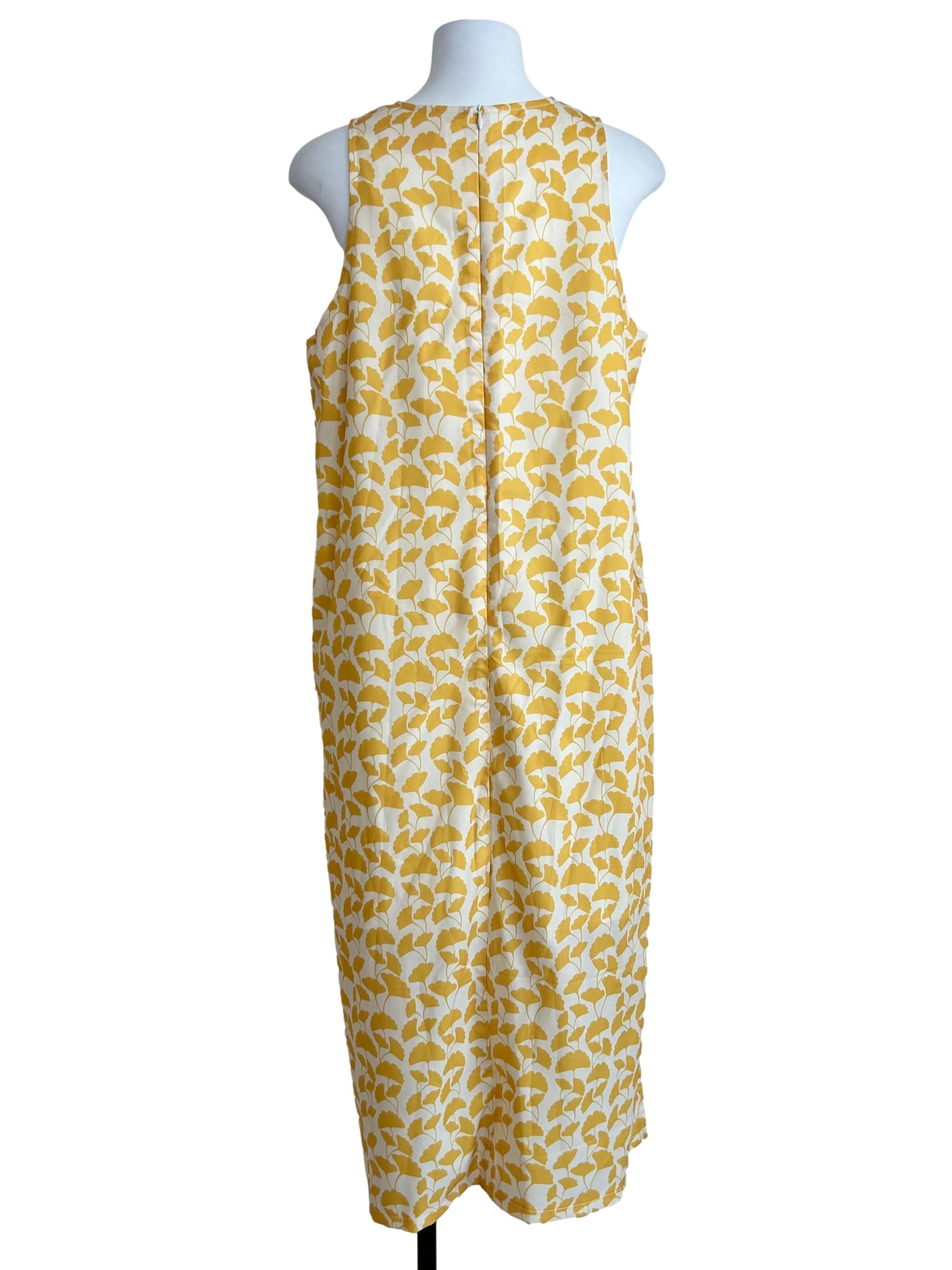 Yellow Ginkgo-Print Shift Maxi Dress