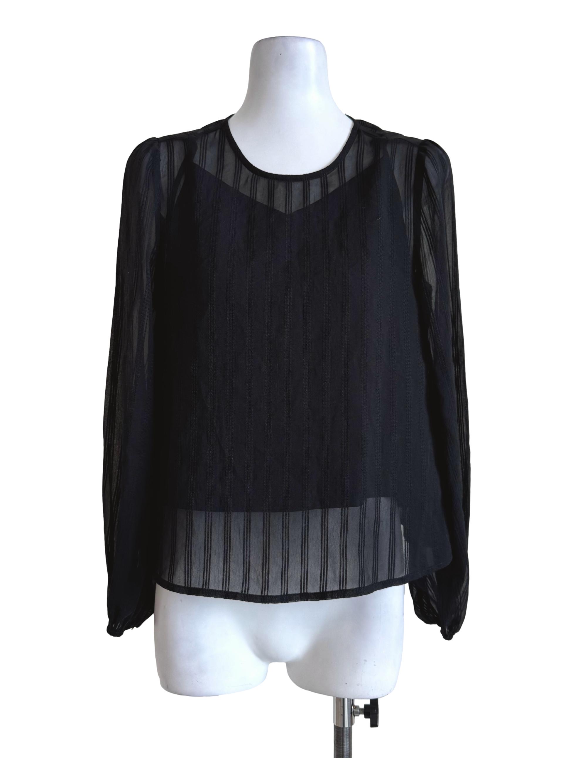 Textured Black Long Sleeve Two Piece Blouse LB