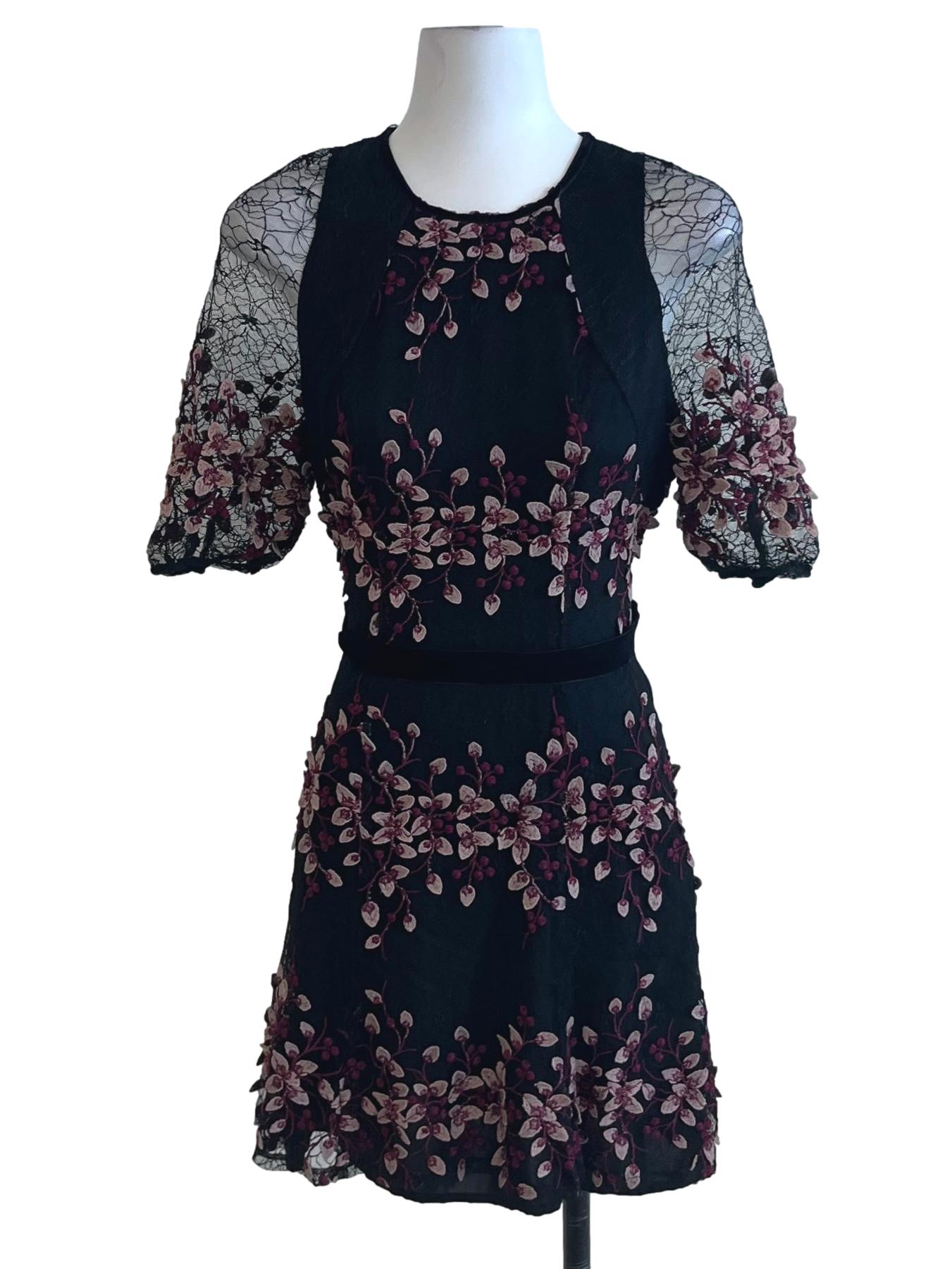 Black Lace Floral Empire Dress