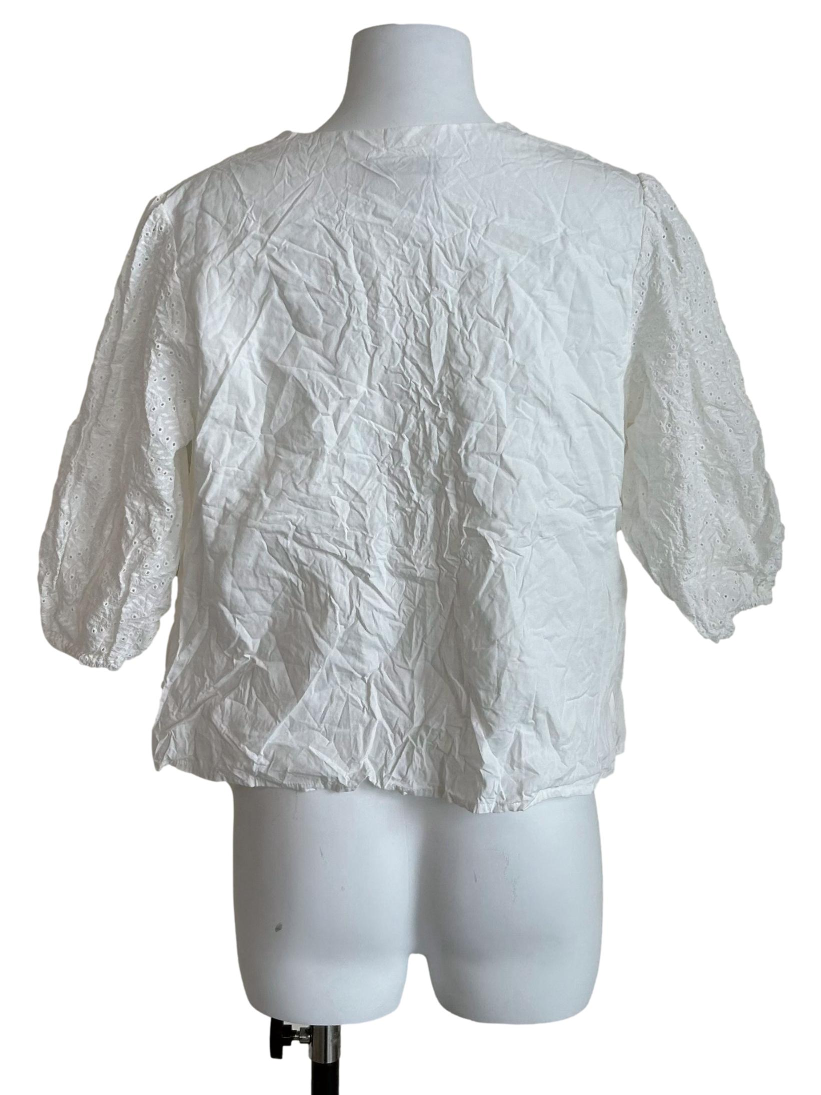 White Eyelet V-Neck Puff Top