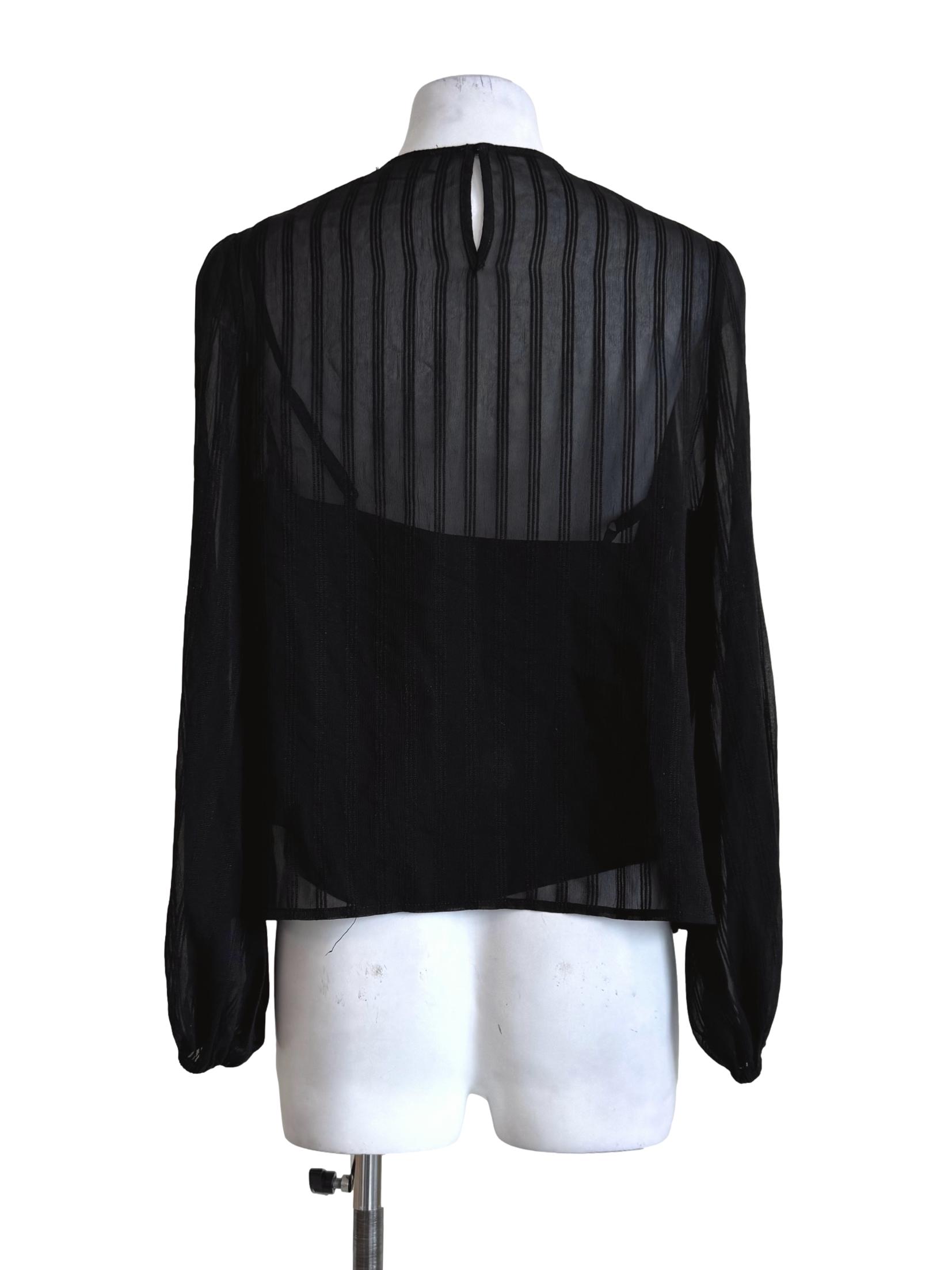 Textured Black Long Sleeve Two Piece Blouse LB