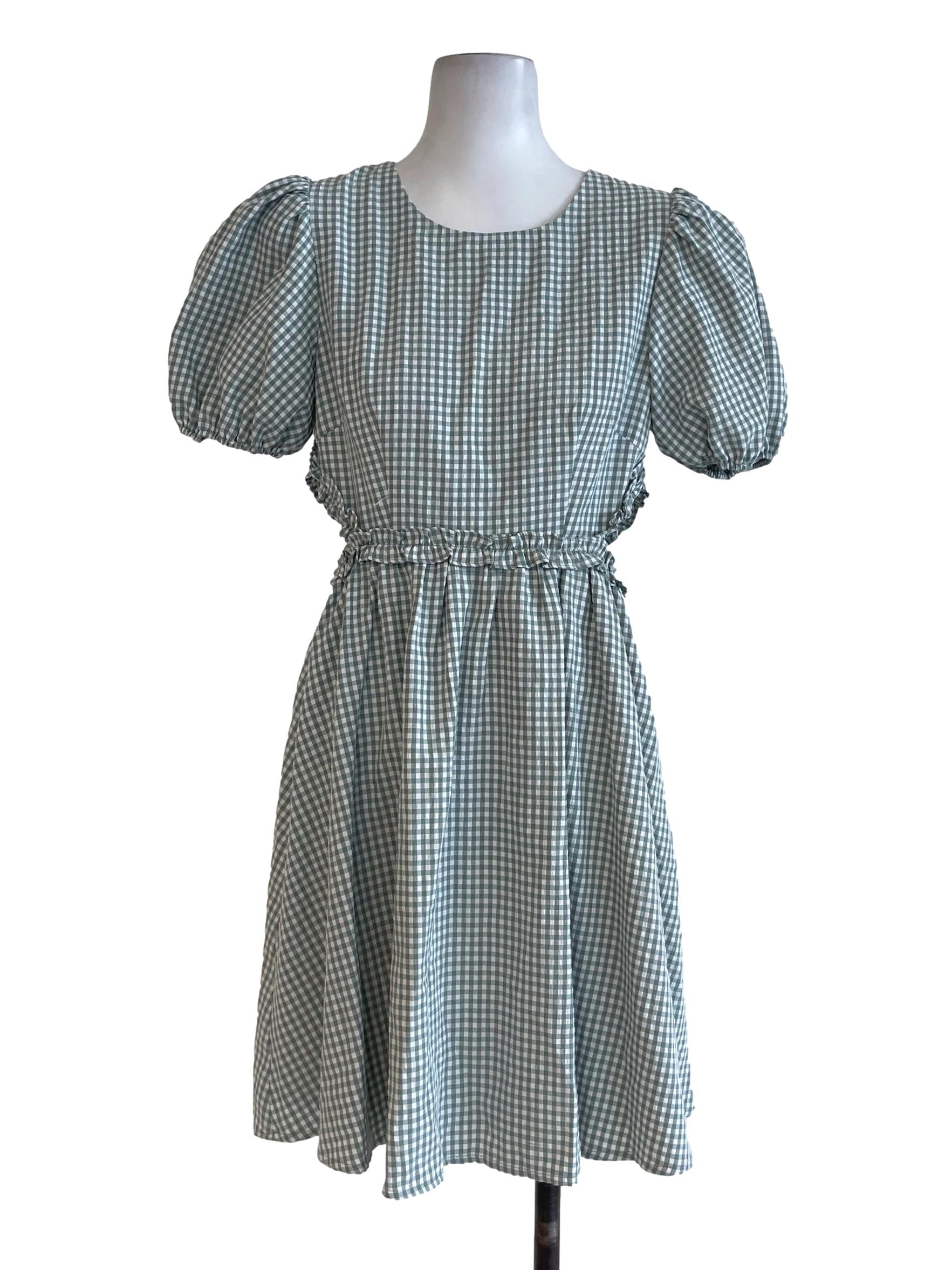Green Gingham Puff Dress