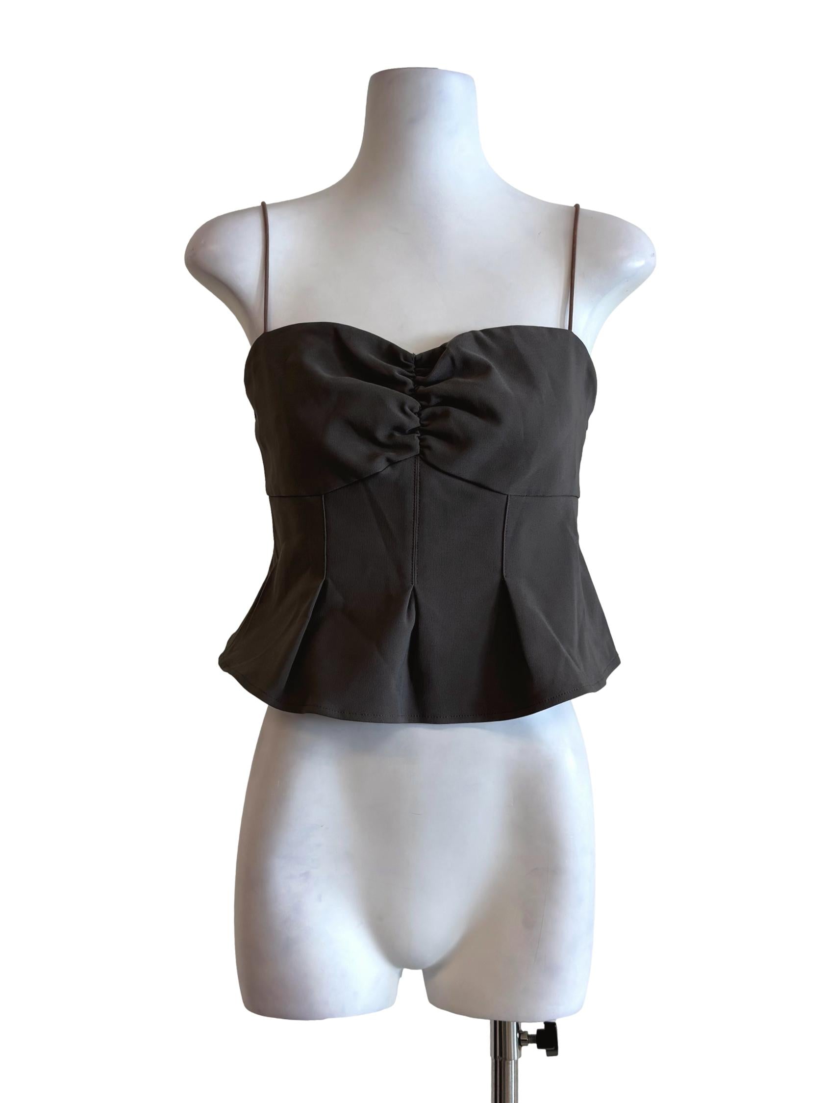 Graphite Grey Spaghetti Strap Crop Peplum Top