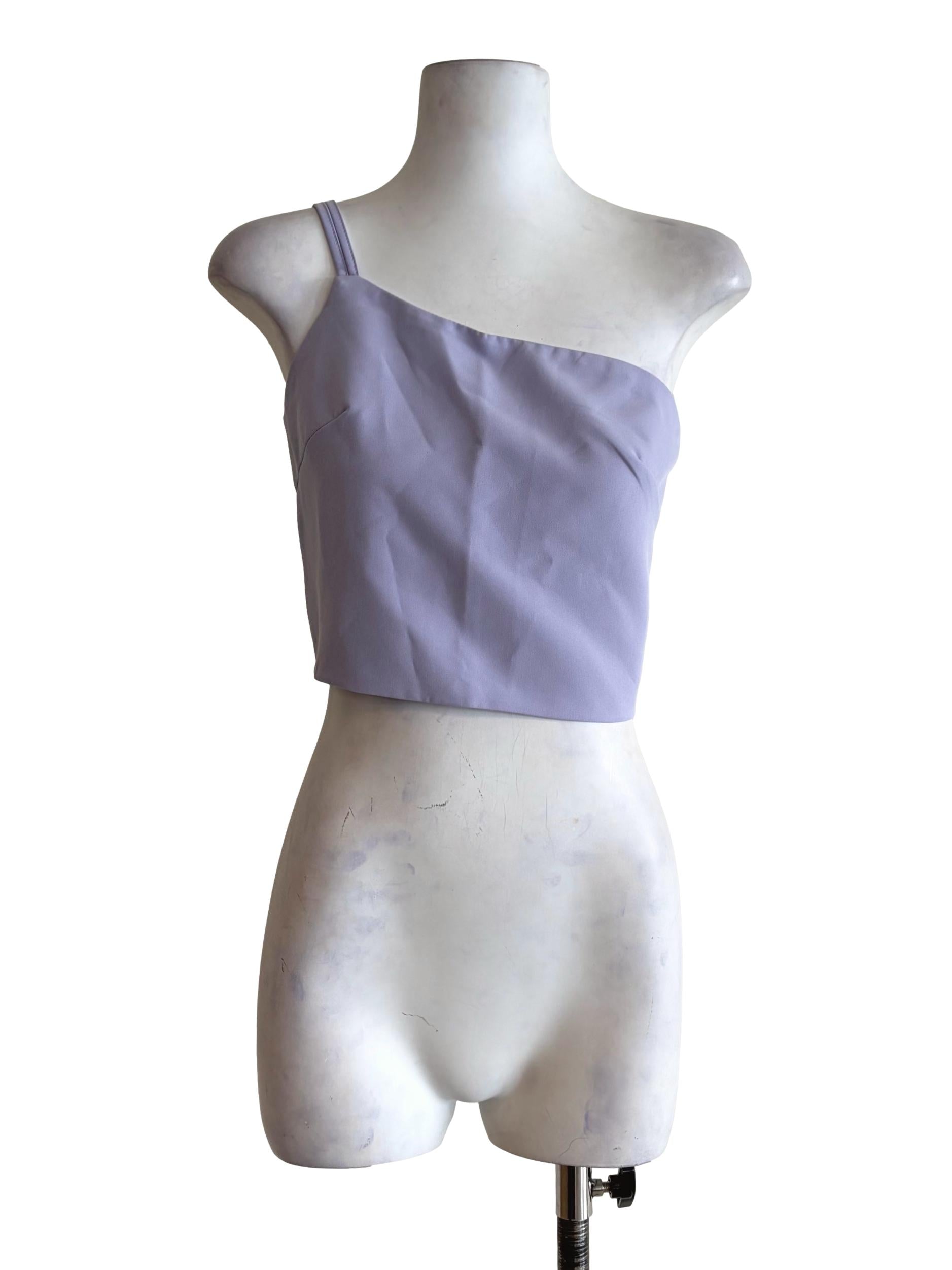 Lilac Purple Asymmetrical Neckline Crop Top