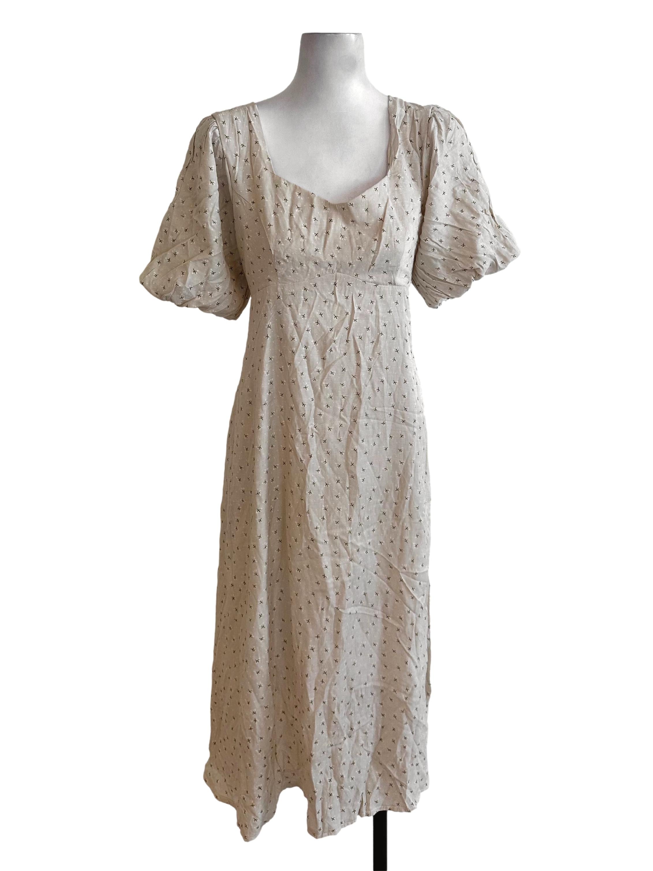 Light Beige Pattern Puff Sleeve Dress